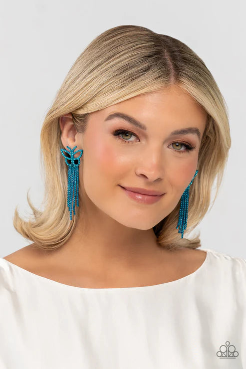 Paparazzi Billowing Butterflies Blue Post Earrings - Life of the Party July 2023 - P5PO-BLXX-156XX