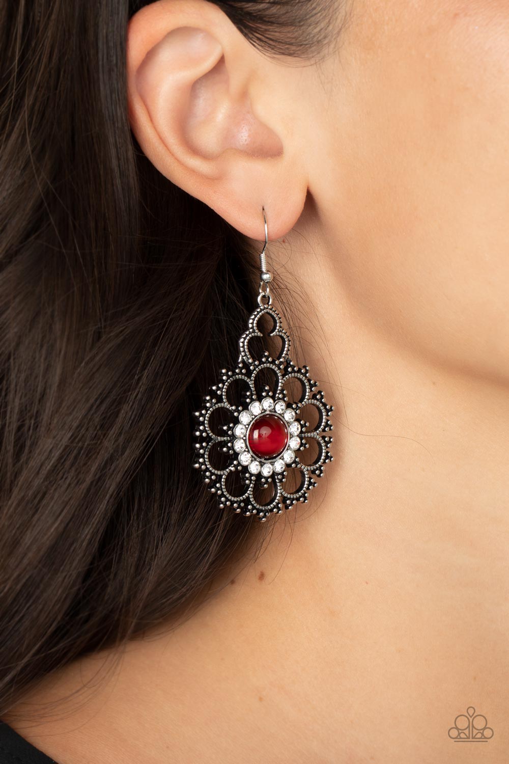 Paparazzi Floral Renaissance Red Fishhook Earrings - P5RE-RDXX-180XX