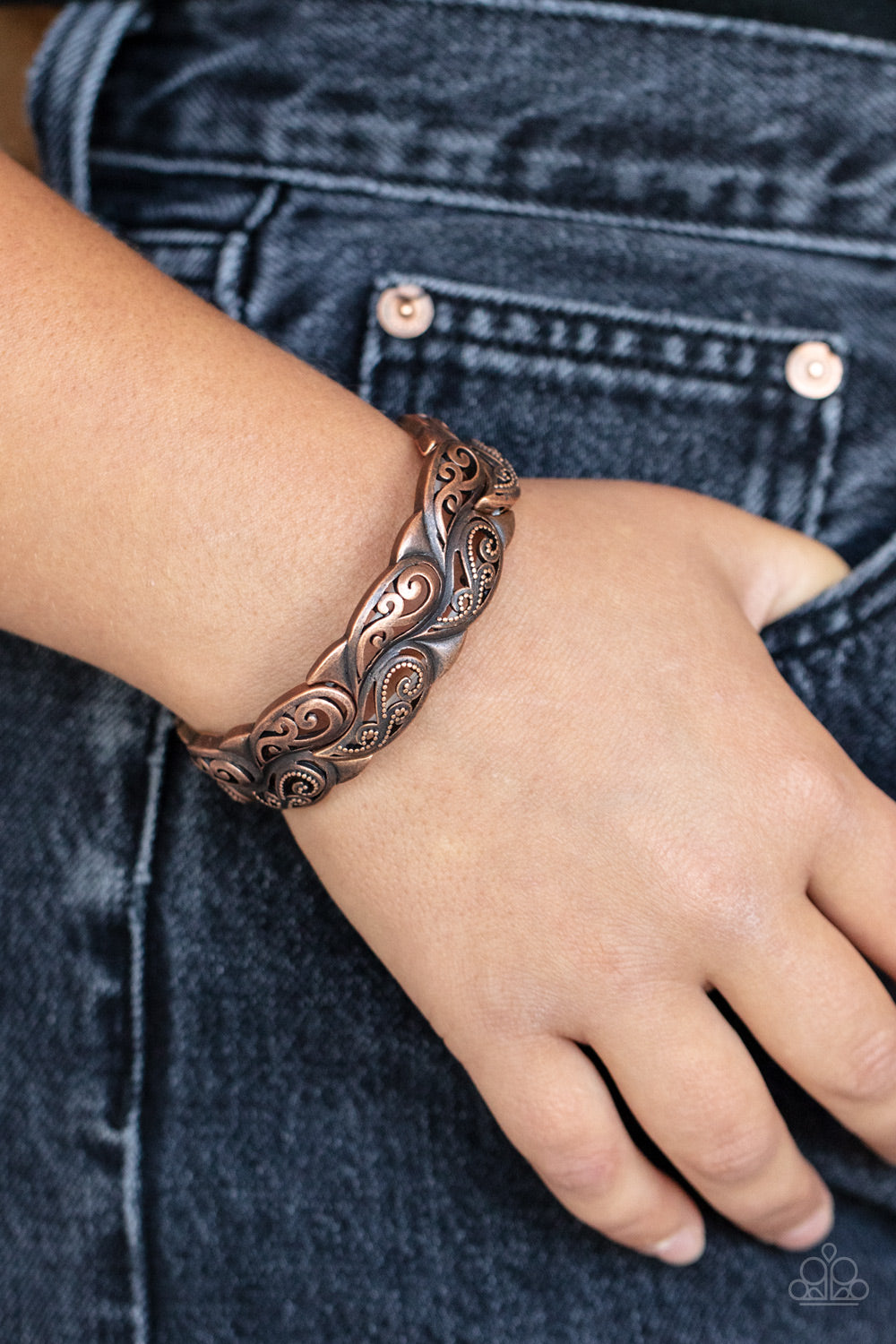 Paparazzi Paisley Portico Copper Stretch Bracelet - P9WH-CPXX-136XX