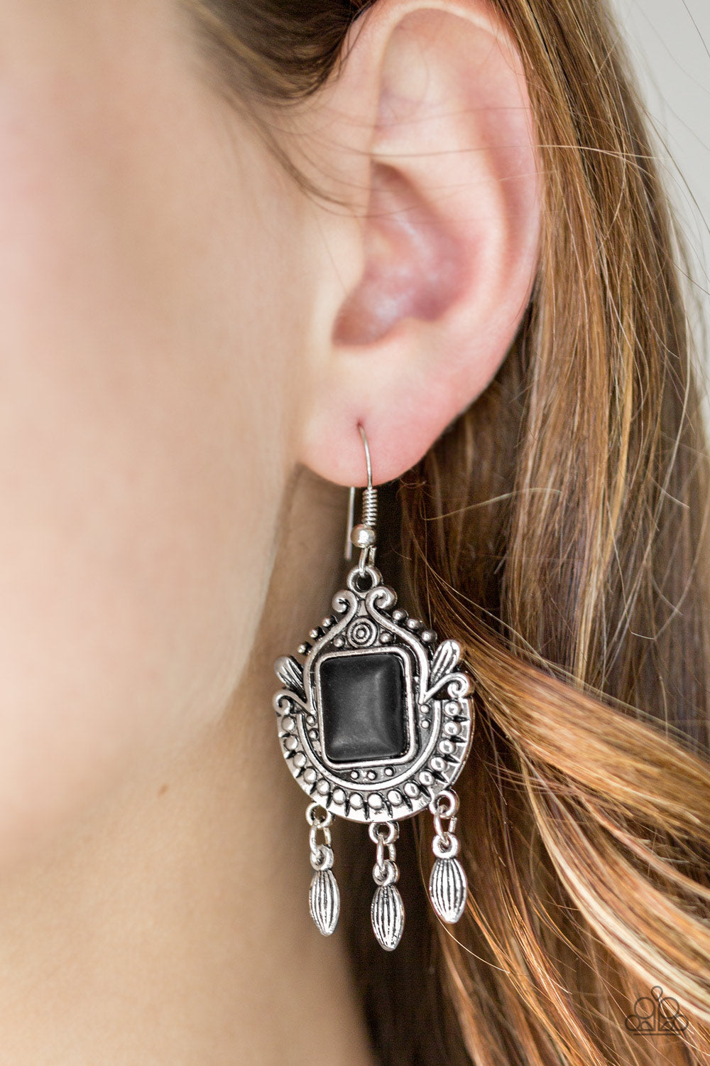 Paparazzi Open Pastures Black Stone Fishhook Earrings