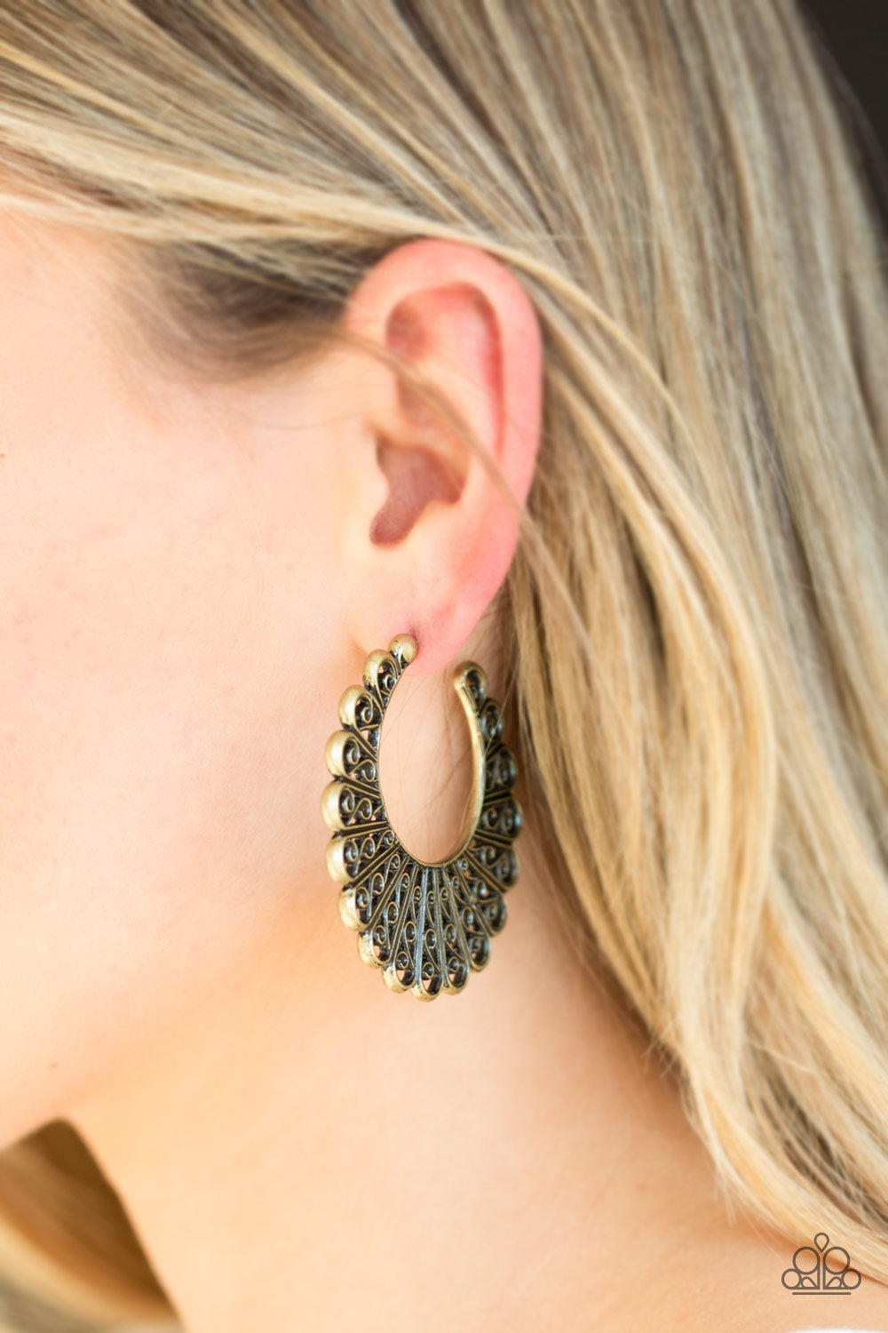 Paparazzi Funky Flirt Brass Post Hoop Earrings - P5HO-BRXX-071XX