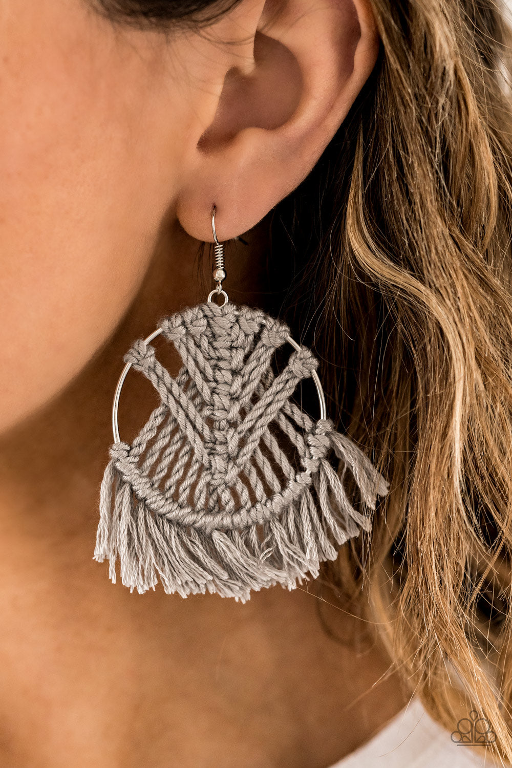 Paparazzi All About Macrame Silver Fishhook Earrings