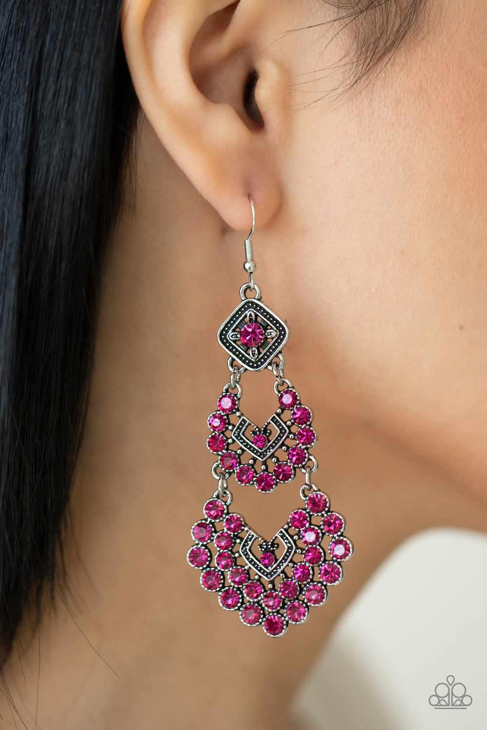 Paparazzi All For The GLAM Pink Fishhook Earrings - P5RE-PKXX-231XX