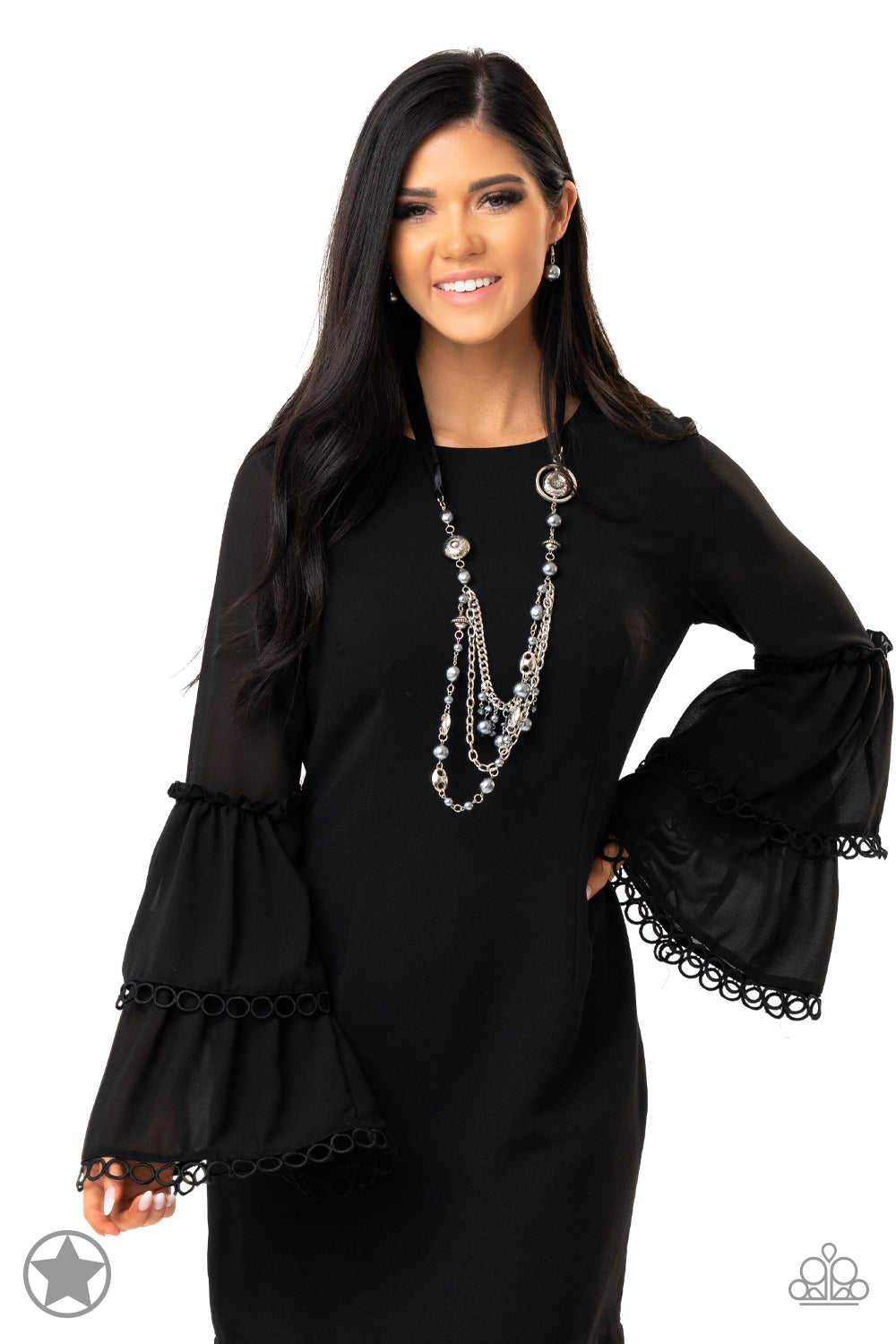 Paparazzi All The Trimmings Black Ribbon Blockbuster Long Necklace