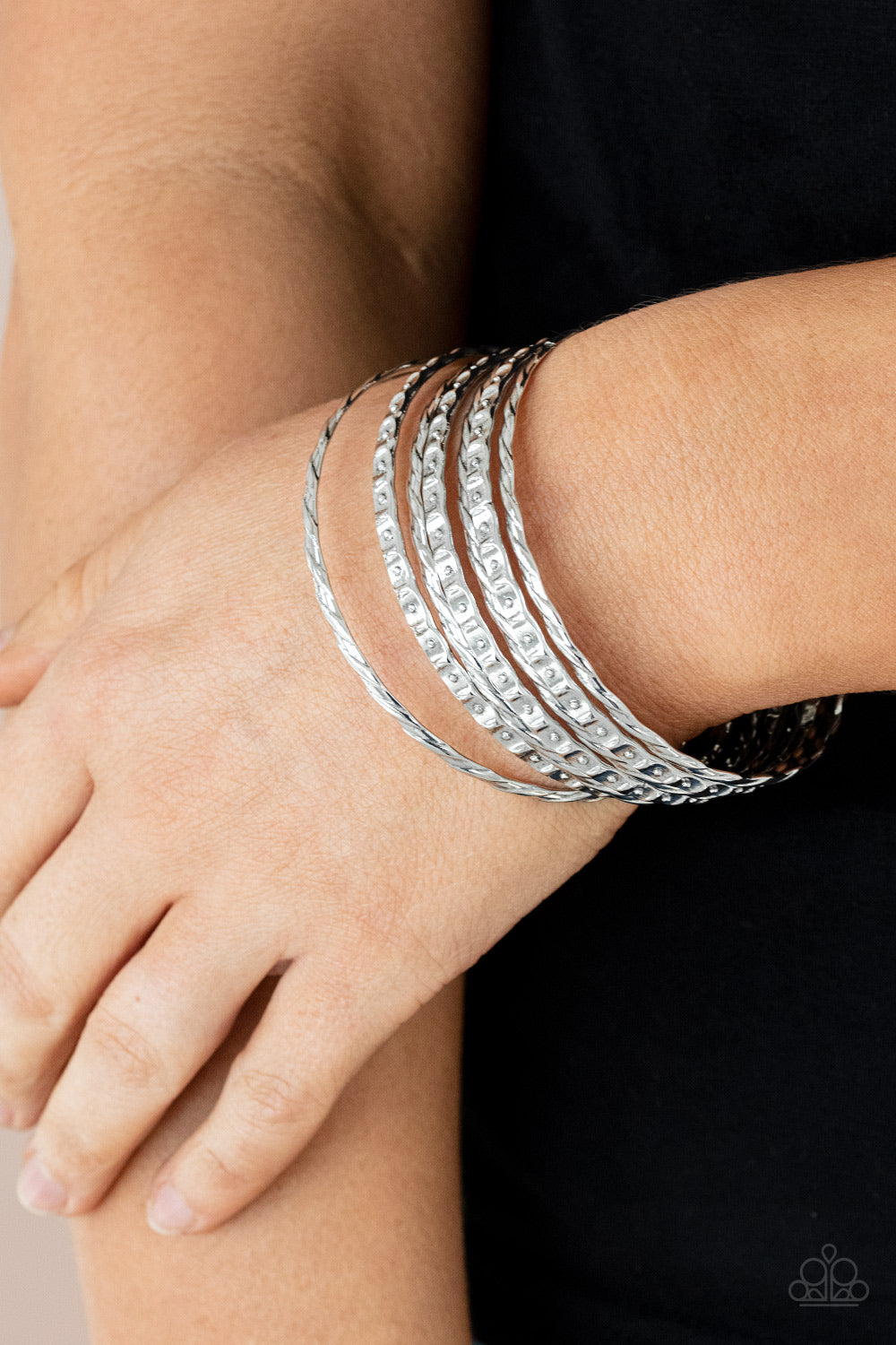 Paparazzi Back-To-Back Stacks Silver Bangle Bracelet