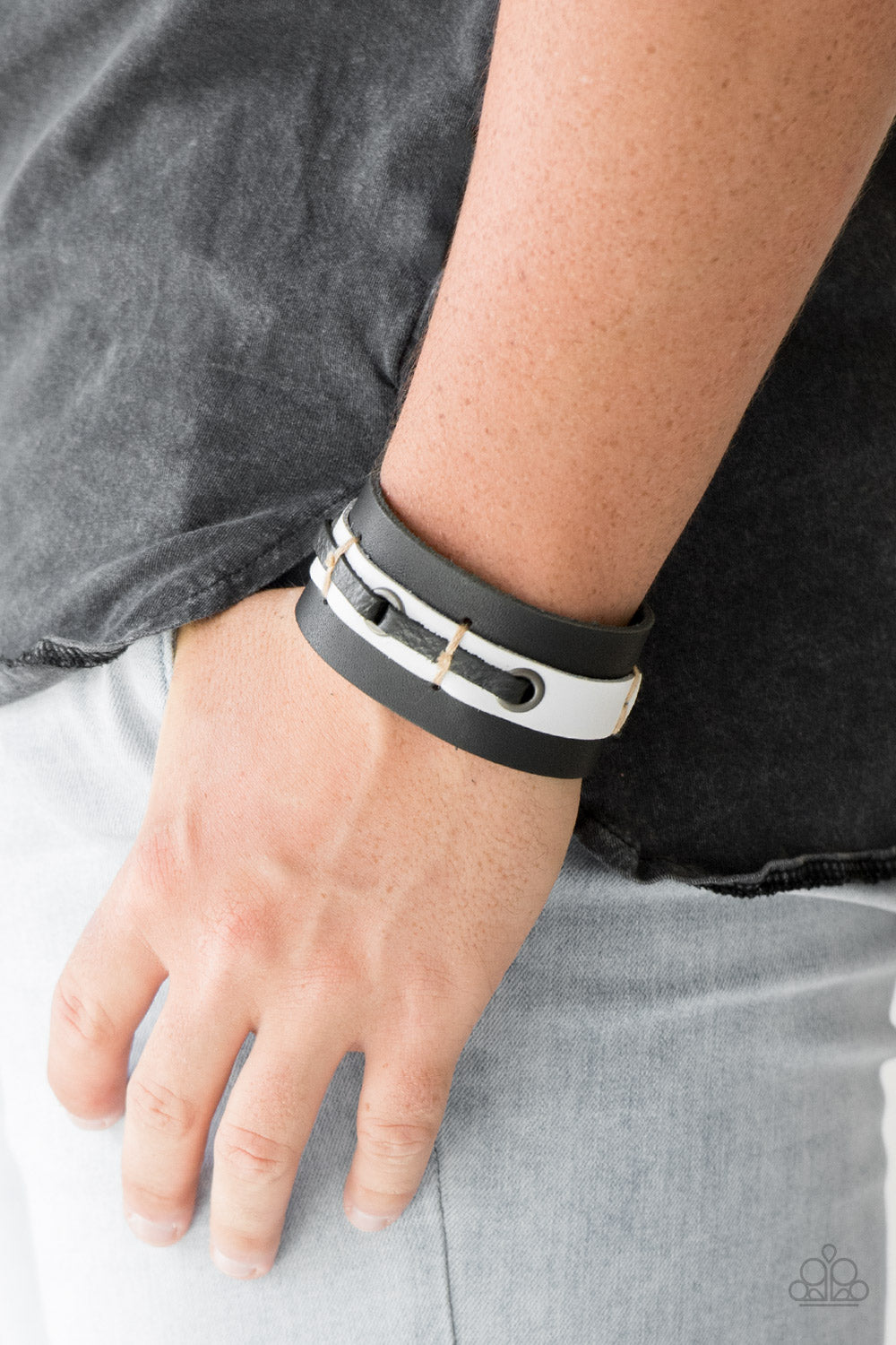 Paparazzi Bear Lake Black Men's Single Wrap Snap Bracelet - P9UR-BKWT-318XX