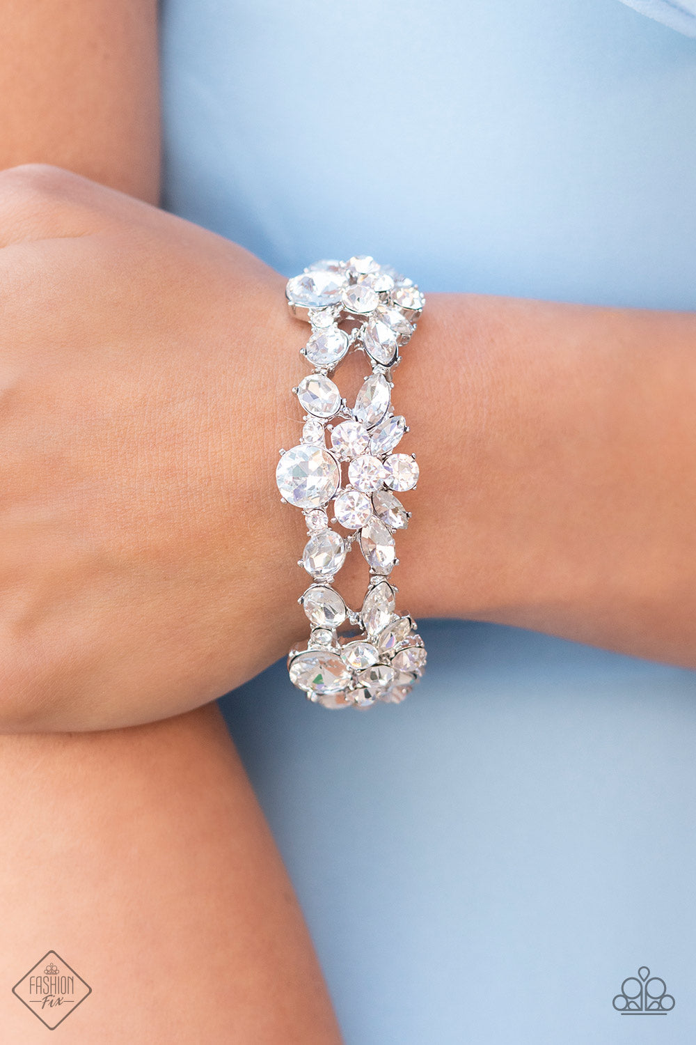 Paparazzi Beloved Bling White Stretch Bracelet - Fashion Fix Fiercely 5th Avenue May 2022 - P9RE-WTXX-534HU