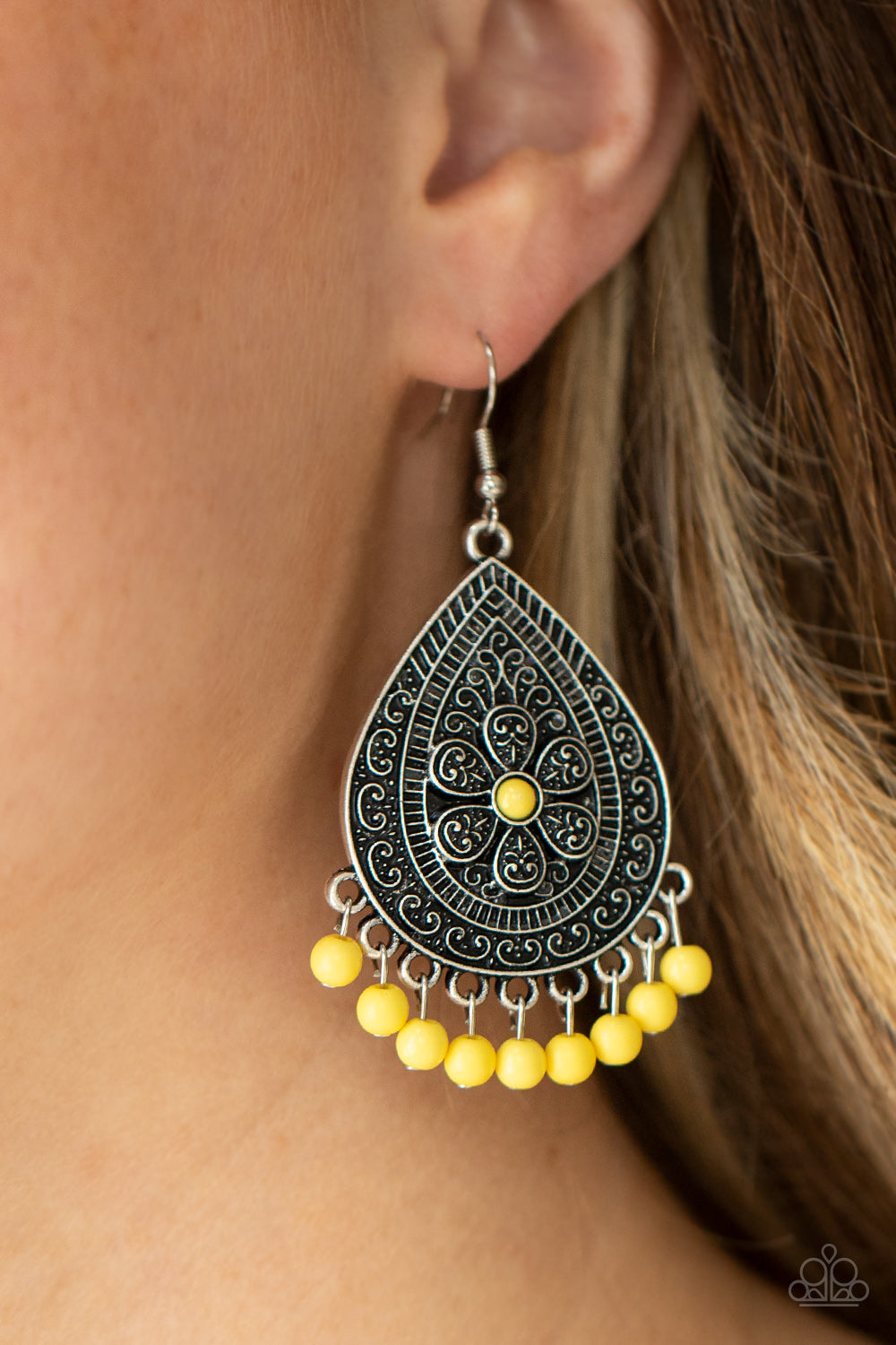 Paparazzi Blossoming Teardrops Yellow Fishhook Earrings - P5WH-YWXX-164XX