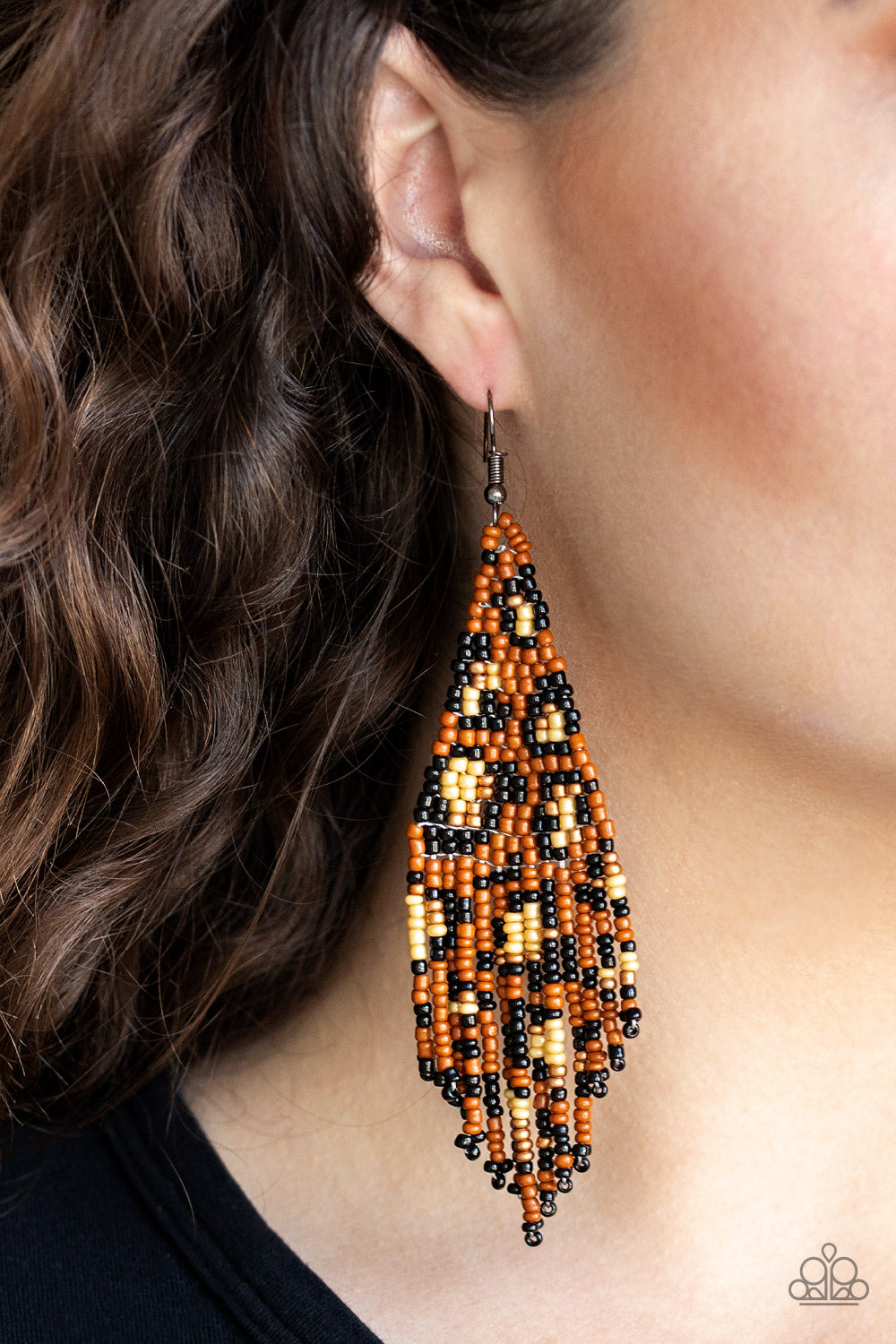 Paparazzi Bodacious Bombshell Brown Cheetah Seed Bead Fishhook Earrings