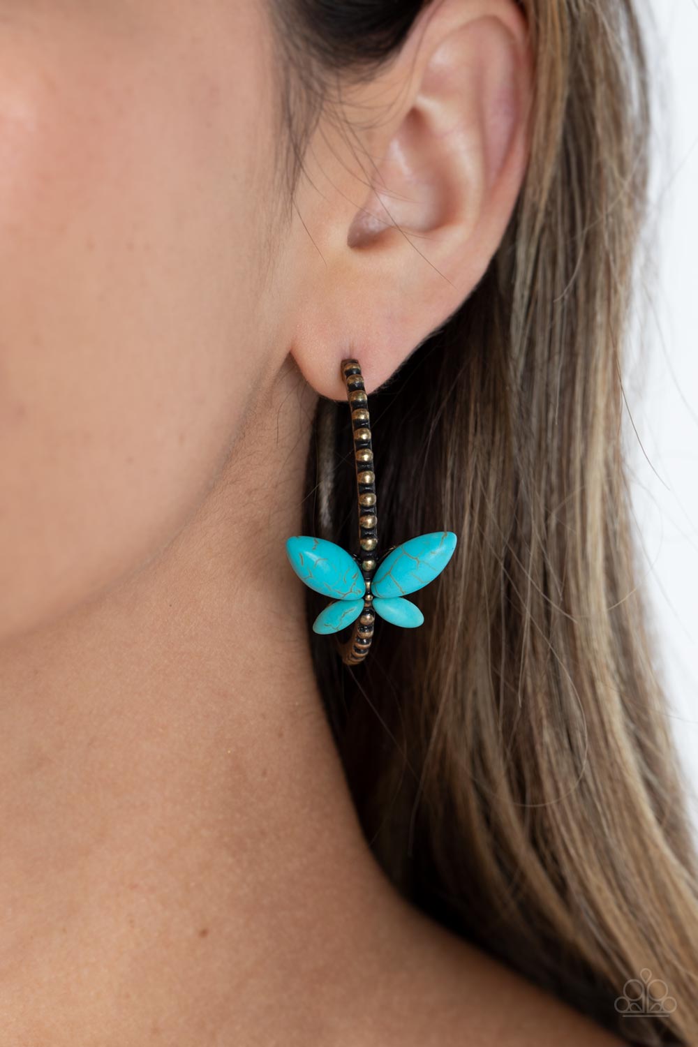 Paparazzi Bohemian Butterfly Brass Post Hoop Earrings - P5HO-BRXX-136XX