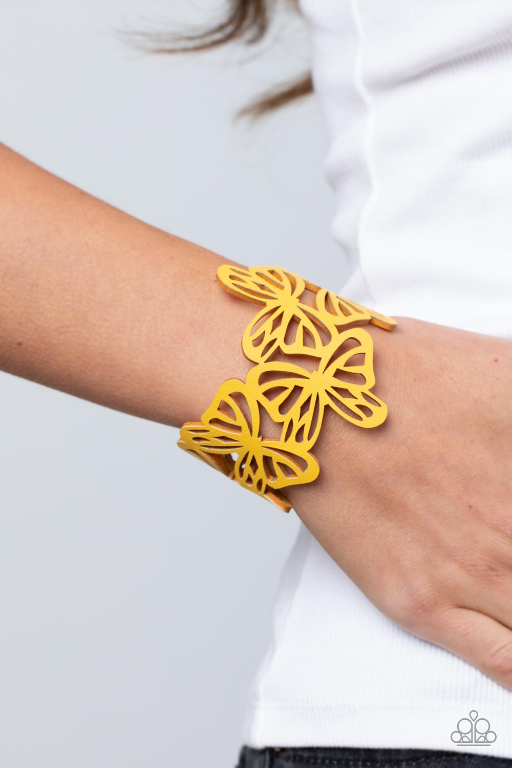 Paparazzi Butterfly Breeze Yellow Single Wrap Snap Bracelet - P9UR-YWXX-085XX
