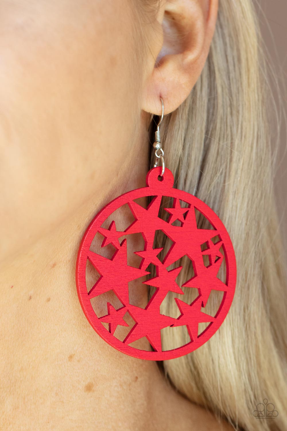 Paparazzi Cosmic Paradise Red Wood Fishhook Earrings - P5SE-RDXX-182XX