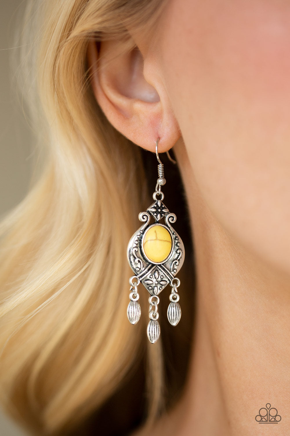 Paparazzi Enchantingly Environmentalist Yellow Stone Fishhook Earrings