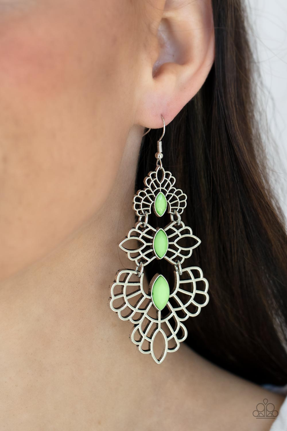 Paparazzi Flamboyant Frills Green Fishhook Earrings - P5SE-GRXX-112XX
