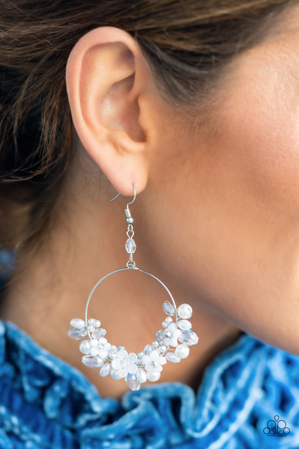 Paparazzi Floating Gardens White Fishhook Earrings - Life Of The Party Exclusive February 2022 - P5WH-WTXX-233XX