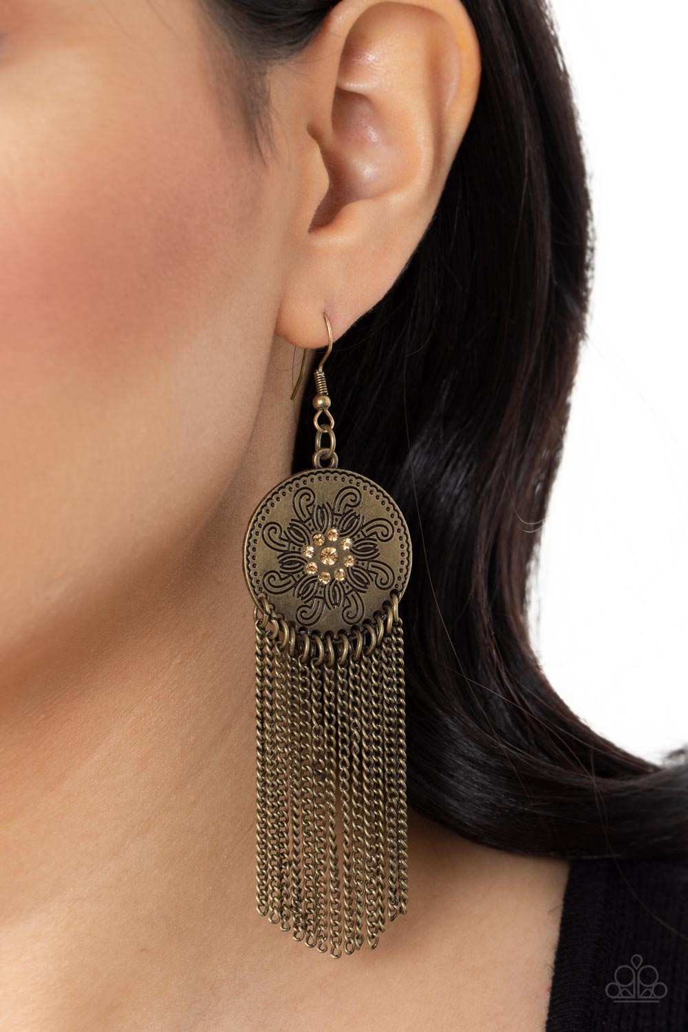 Paparazzi Fringe Control Brass Fishhook Earrings - P5WH-BRXX-146XX