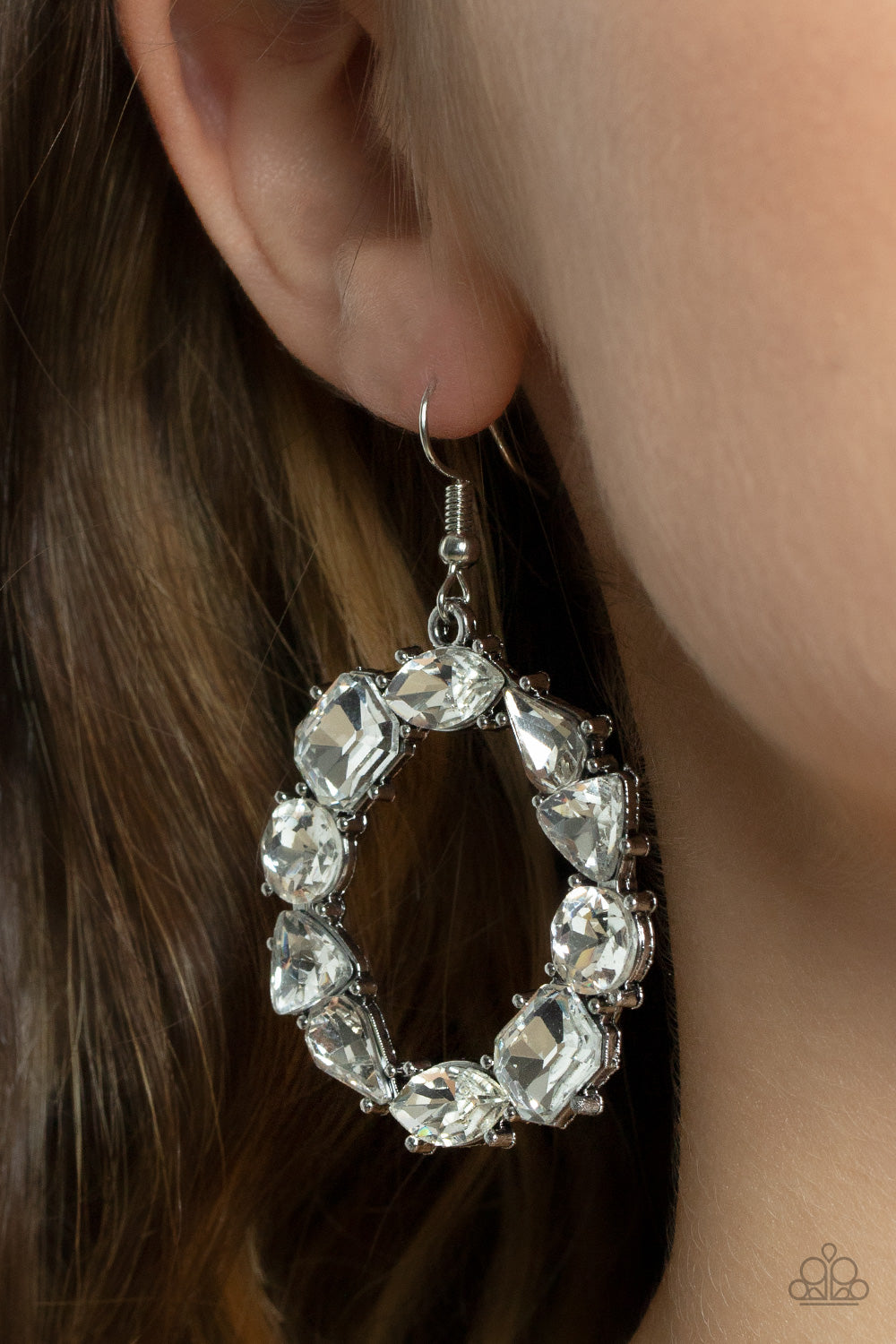 Paparazzi Glowing In Circles White Fishhook Earrings