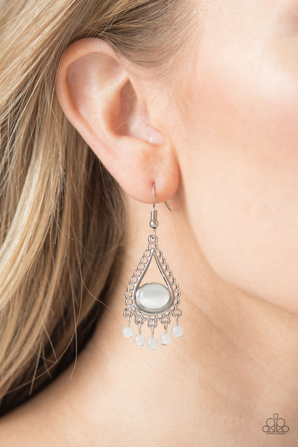 Paparazzi Give Me The GLOW-down White Fishhook Earrings - P5WH-WTXX-130XX