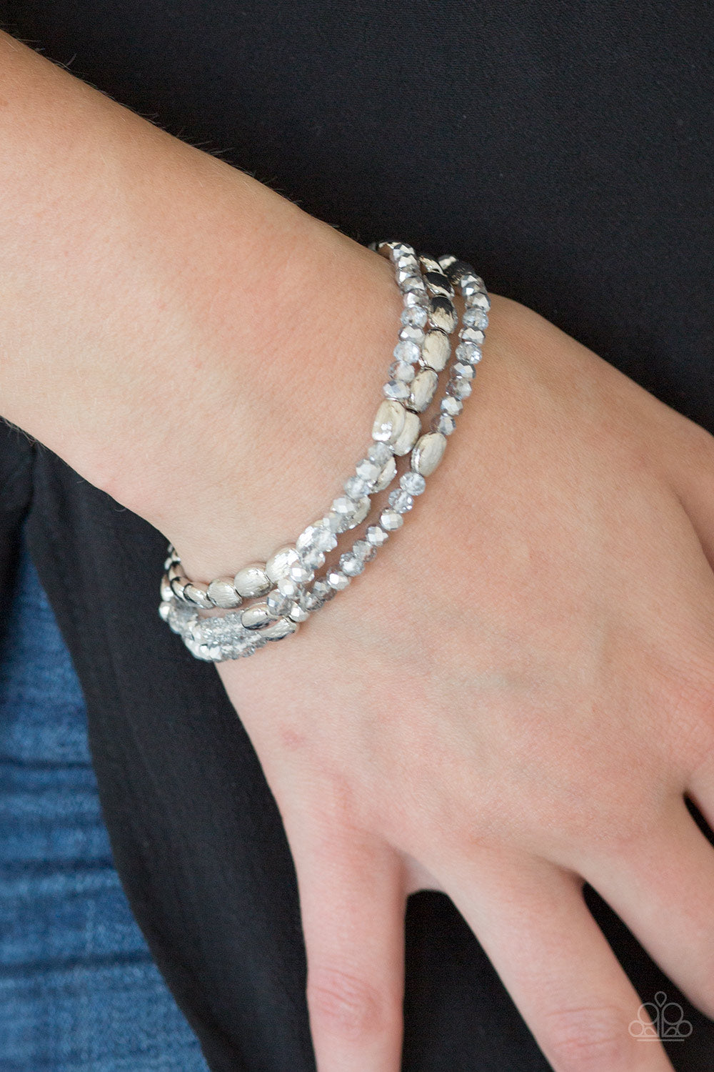 Paparazzi Hello Beautiful Silver Stretch Bracelet - P9WH-SVXX-151XX