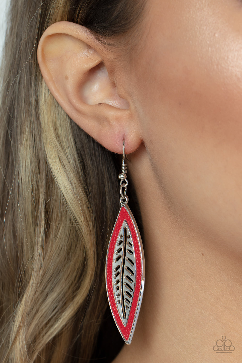 Paparazzi Leather Lagoon Red Fishhook Earrings - P5SE-RDXX-173XX