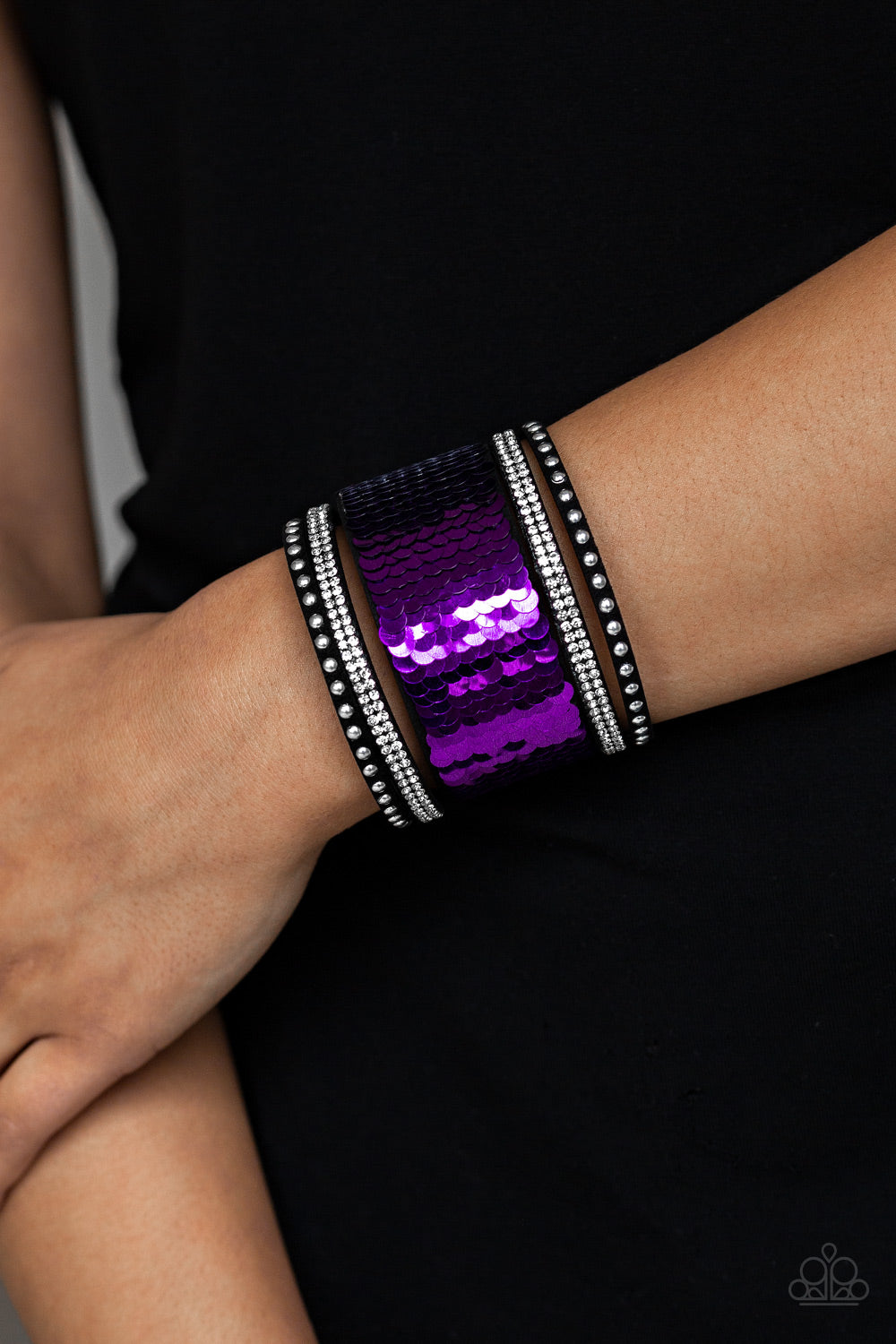 Paparazzi Mermaids Have More Fun Purple Sequin Single Wrap Snap Bracelet - P9DI-URPR-047XX