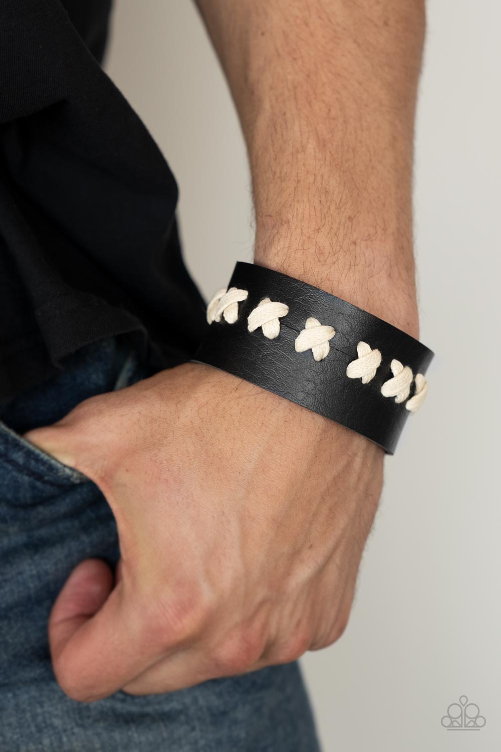 Paparazzi Metro Mustang Black Men's Single Wrap Snap Bracelet - P9UR-BKXX-502XX