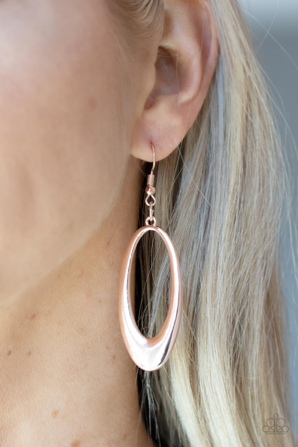 Paparazzi OVAL The Hill Rose Gold Fishhook Earrings - P5RE-GDRS-049XX