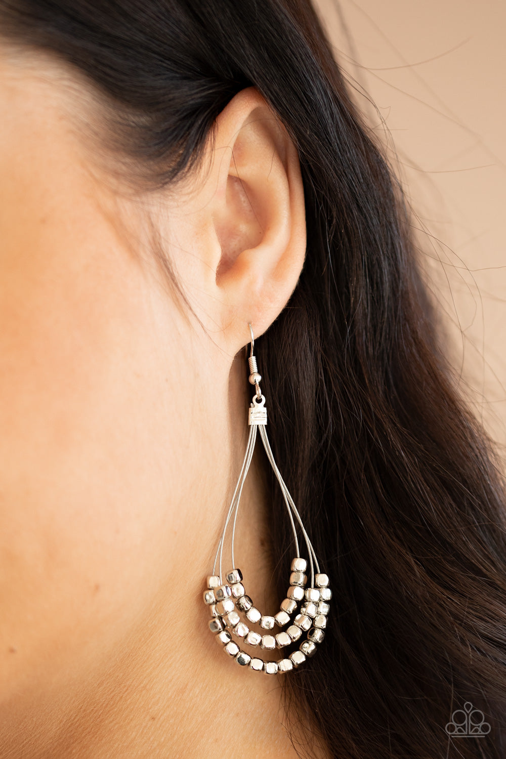Paparazzi Off The Blocks Shimmer Silver Fishhook Earrings - P5DA-SVXX-085XX