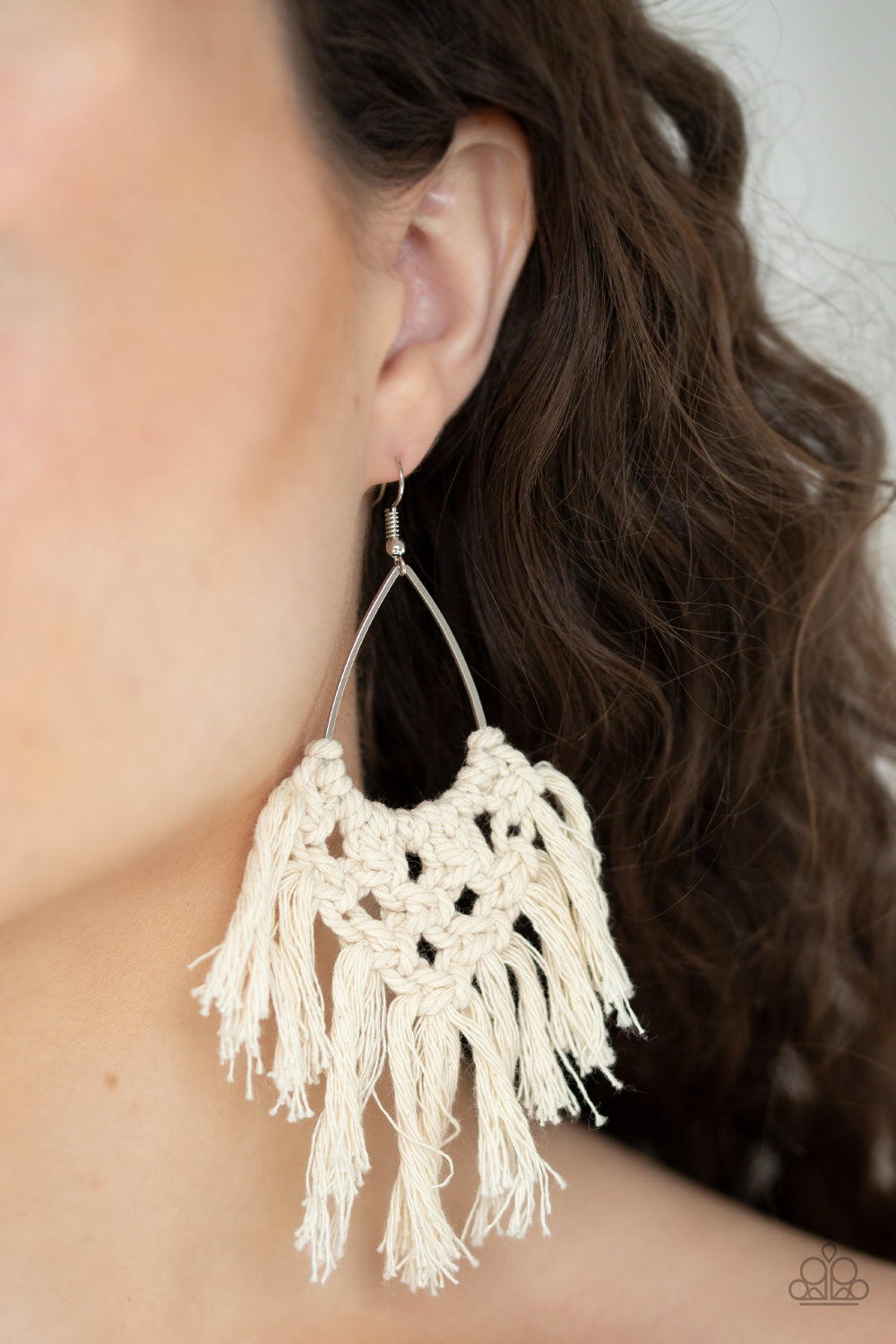 Paparazzi Oh MACRAME, Oh My White Fishhook Earrings - P5ST-WTXX-013XX