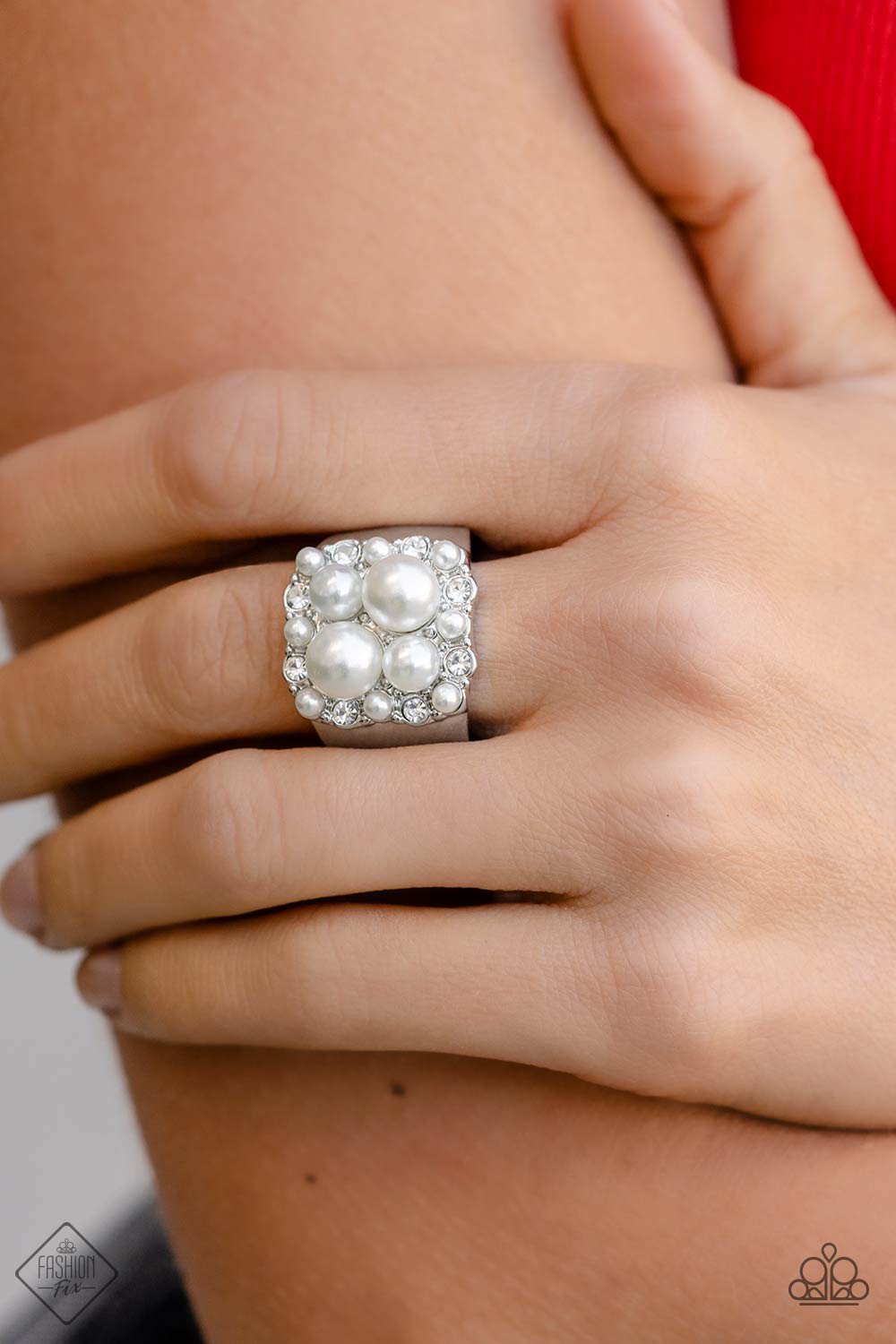 Paparazzi Opulent Overture White Ring - Fiercely 5th Avenue December 2022 - P4RE-WTXX-510LD