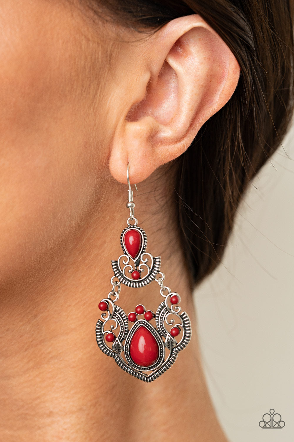 Paparazzi Palm Tree Tiaras Red Fishhook Earrings - P5ST-RDXX-009XX