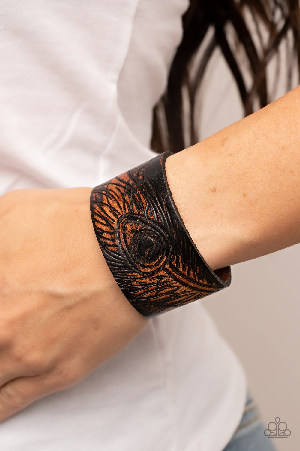 Paparazzi Positively Peacock Black Single Wrap Snap Bracelet - P9UR-BKXX-508XX