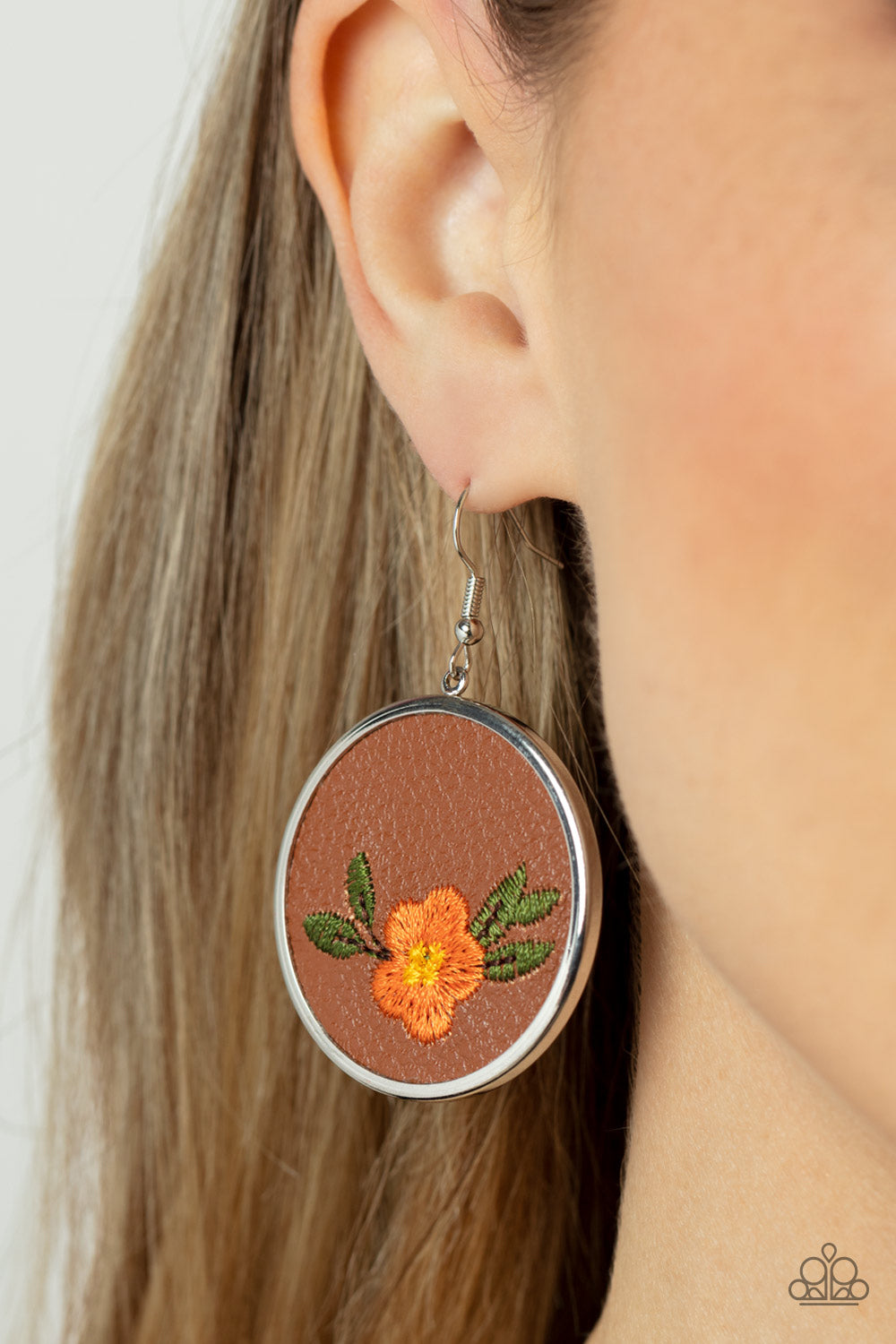 Paparazzi Prairie Patchwork Orange Fishhook Earrings - P5SE-OGXX-194XX