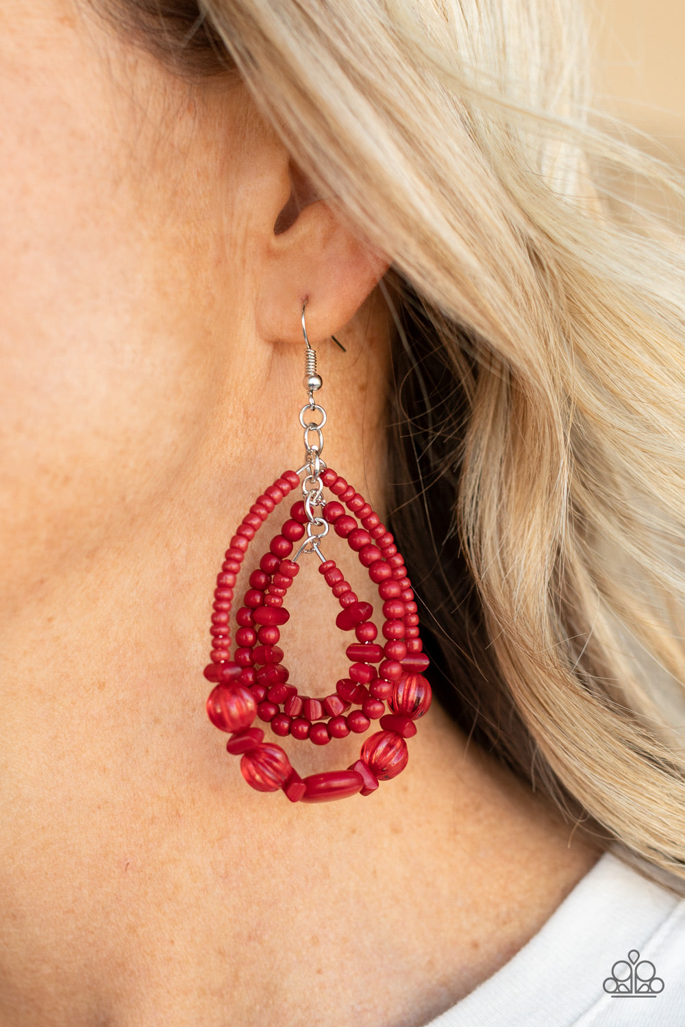 Paparazzi Prana Party Red Fishhook Earrings - P5SE-RDXX-190XX