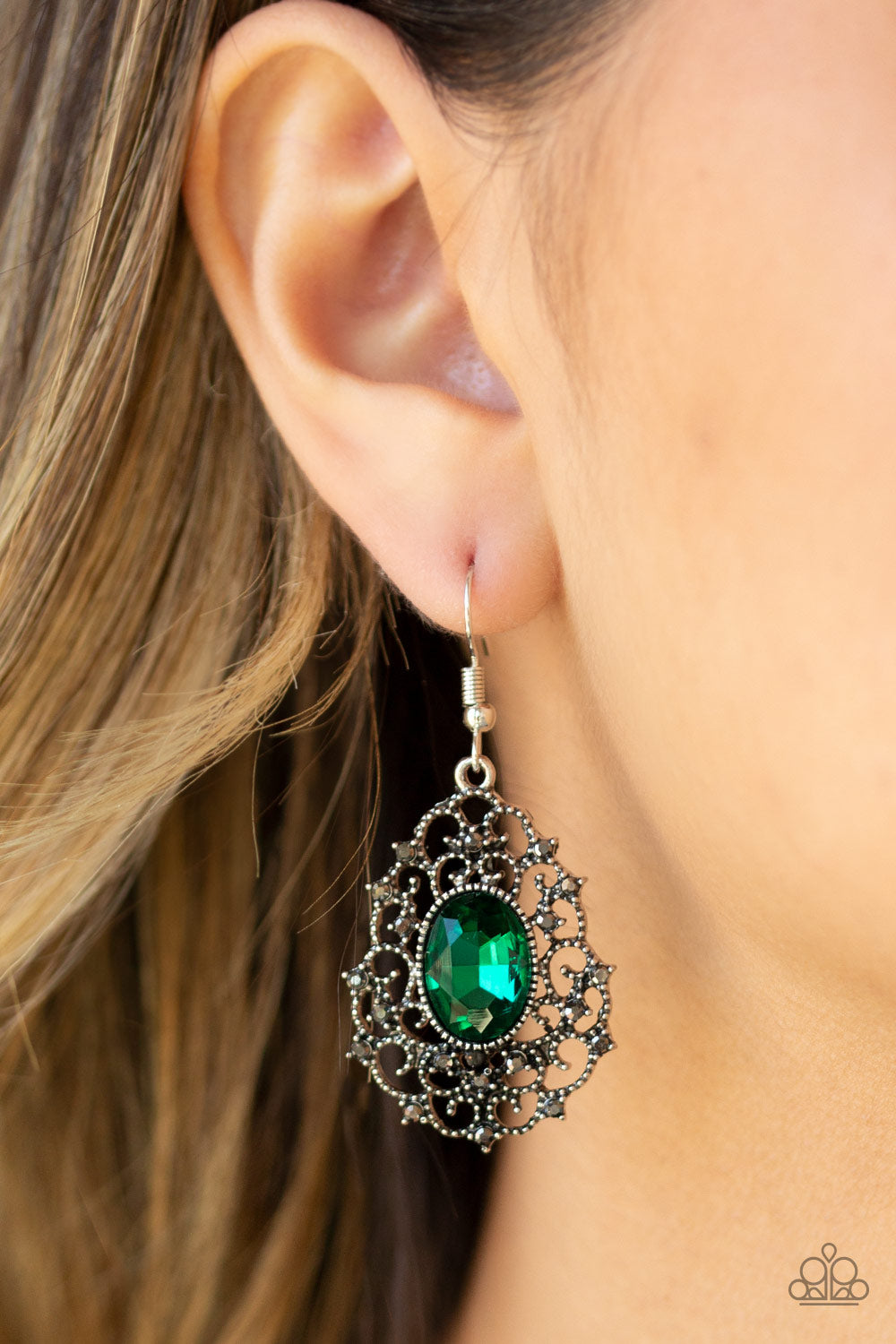 Paparazzi Regal Razzle Green Fishhook Earrings - P5RE-GRXX-131XX