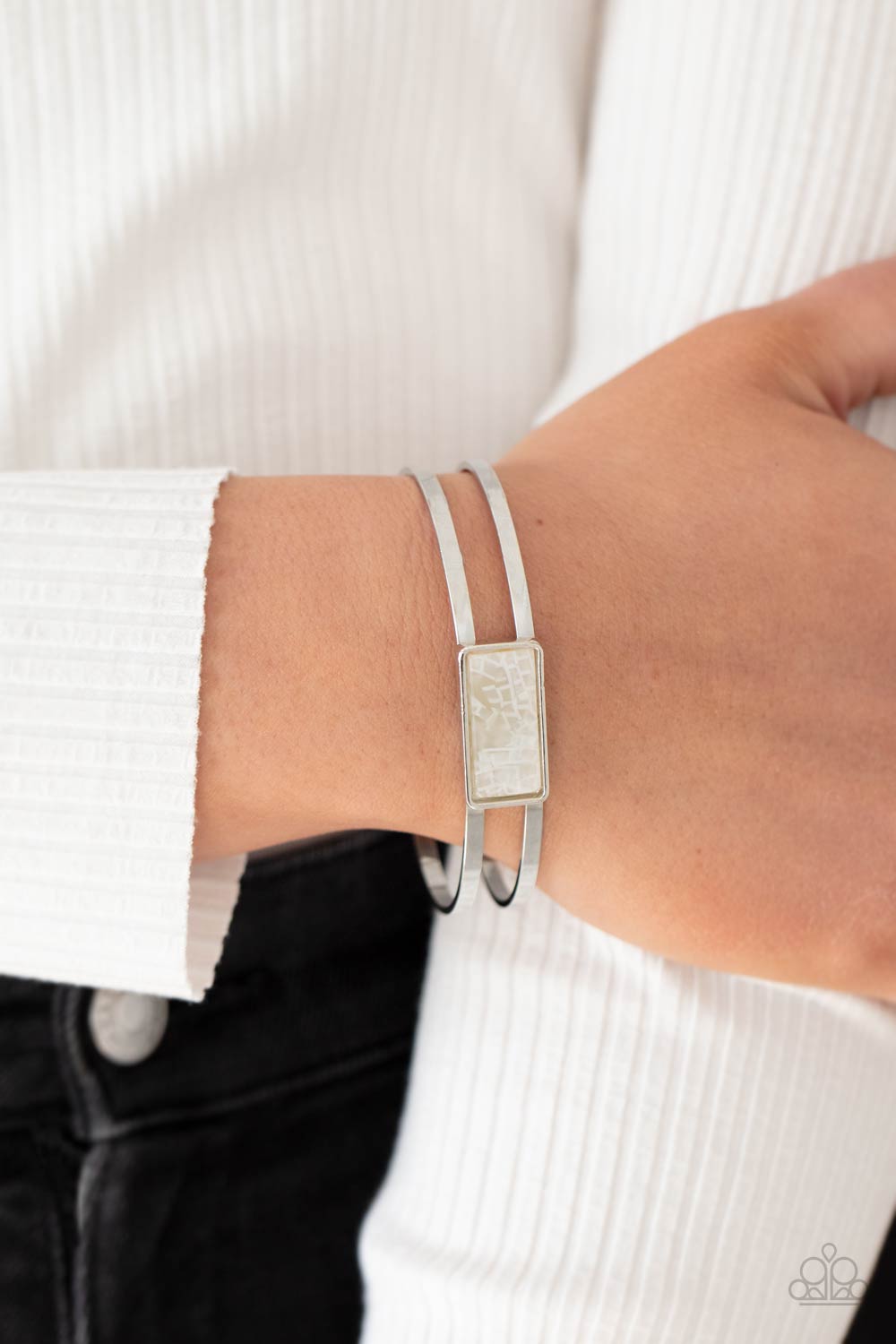 Paparazzi Remarkably Cute and Resolute White Cuff Bracelet - P9BA-WTXX-027XX