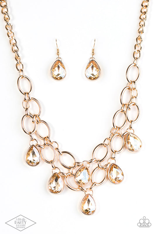 Paparazzi Show-Stopping Shimmer Gold Short Necklace - Life Of The Party Black Diamond Exclusive May 2022