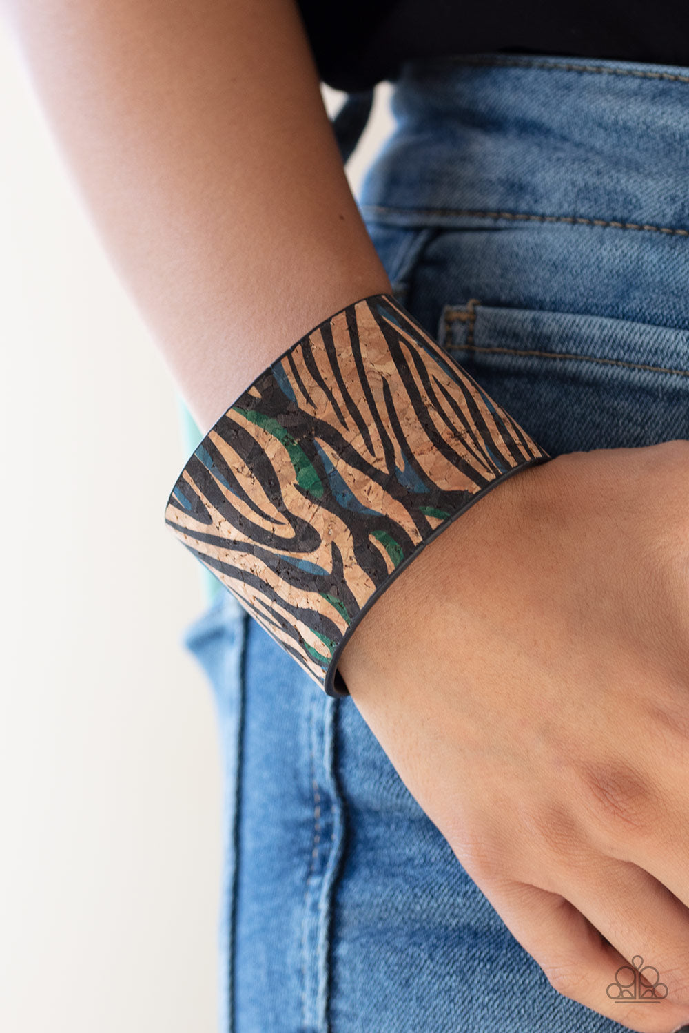 Paparazzi Show Your True Stripes Blue Cuff Bracelet - Life Of The Party Exclusive April 2020