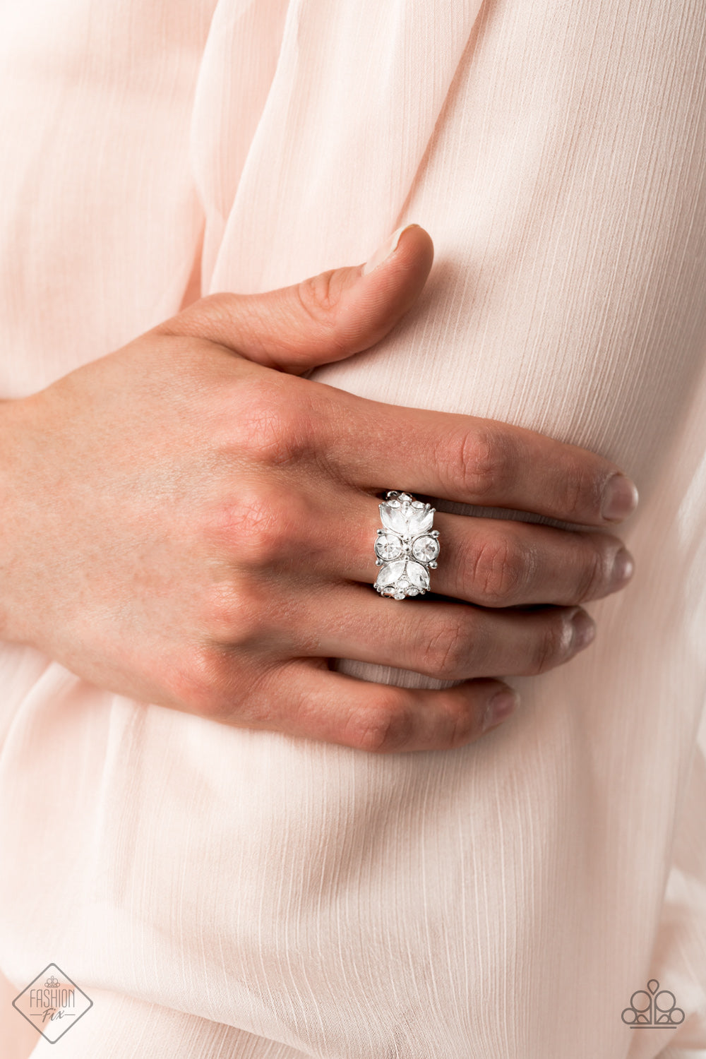 Paparazzi Sparkly State of Mind White Ring - Fashion Fix Fiercely 5th Avenue September 2020
