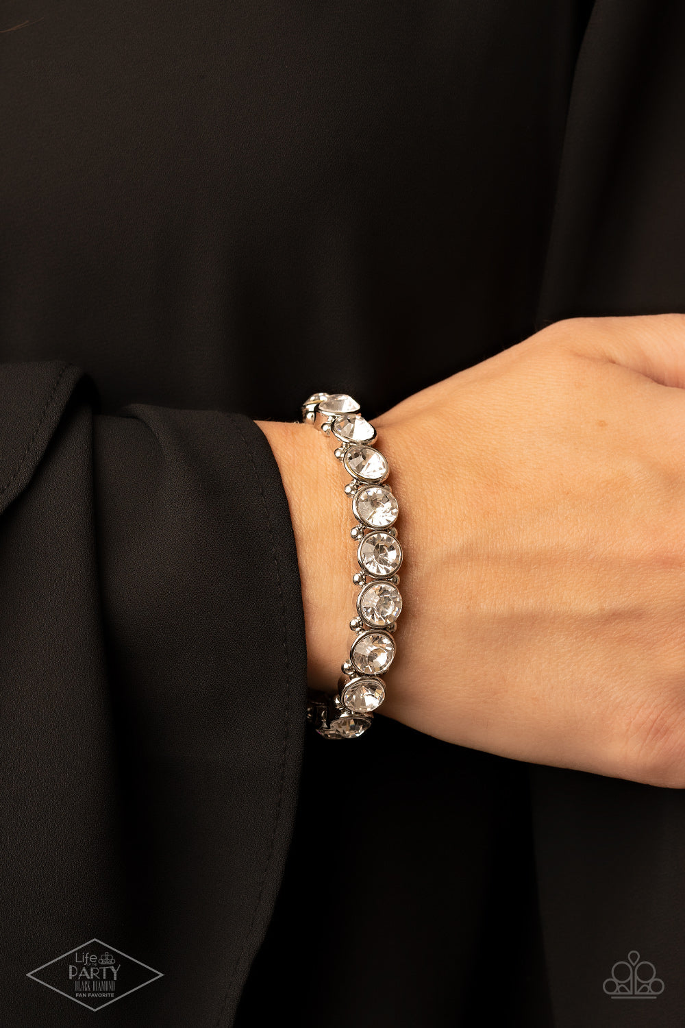 Paparazzi Sugar-Coated Sparkle White Stretch Bracelet - Life Of The Party Black Diamond 2021 - P9RE-WTXX-303XX