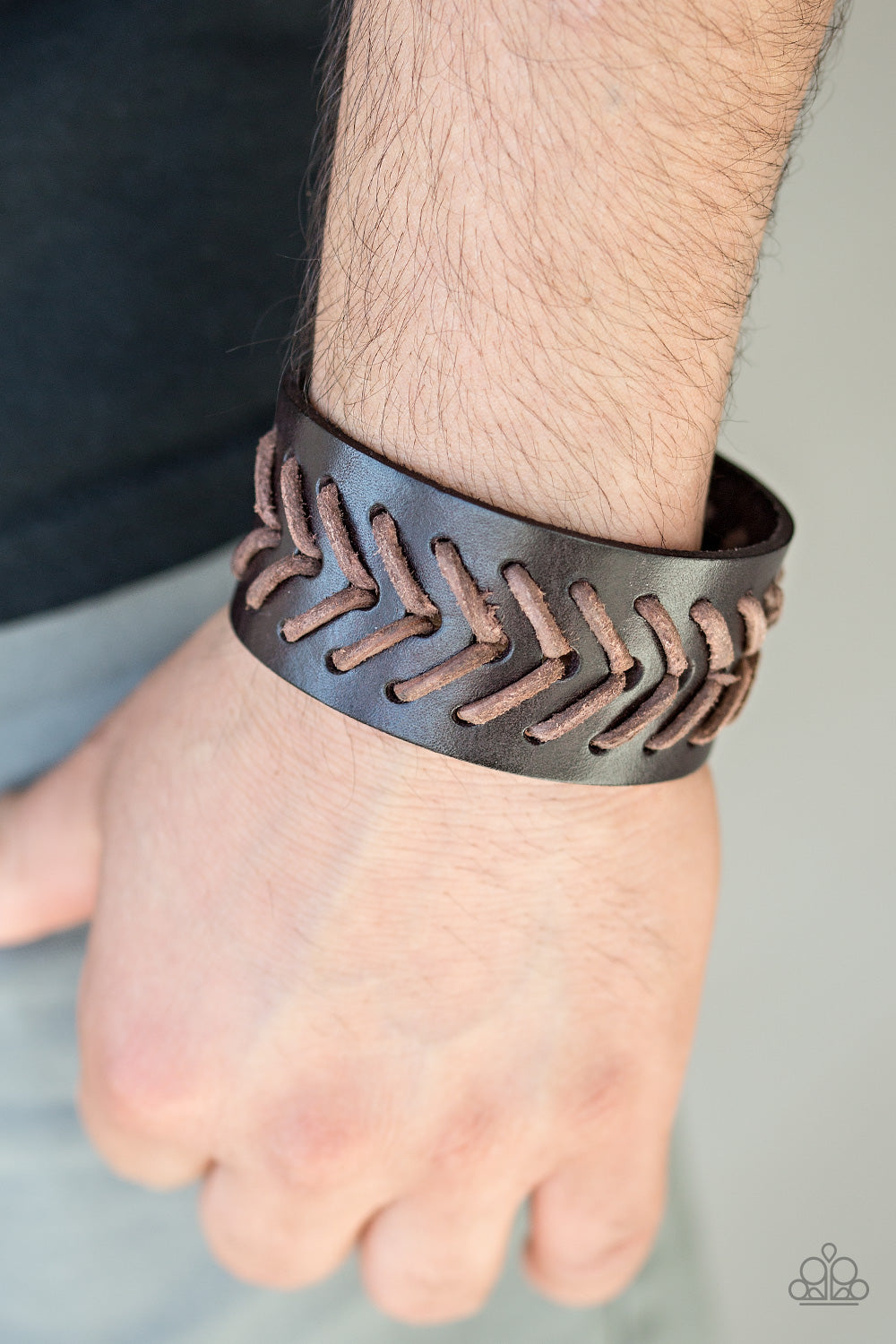 Paparazzi Take Me Out To The Ball Game Brown Men's Single Wrap Snap Bracelet - P9UR-BNXX-332XX