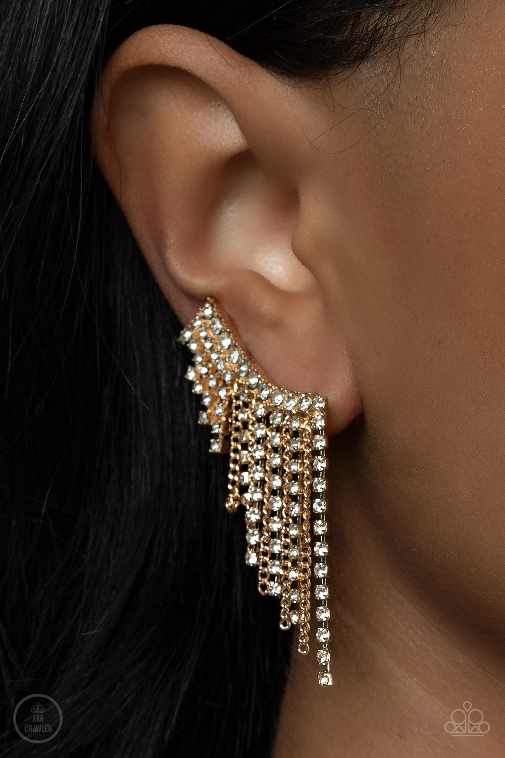 Paparazzi Thunderstruck Sparkle Gold Ear Crawler Earrings - P5PO-CRGD-162XX