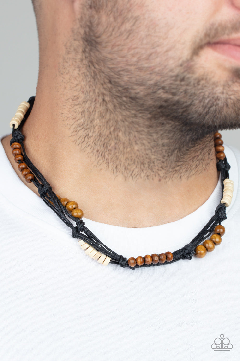 Paparazzi Tiki Tour Black Men's Short Necklace - P2UR-BKXX-160XX