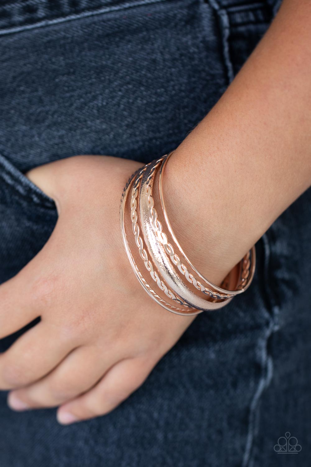 Paparazzi Trophy Texture Rose Gold Bangle Bracelet