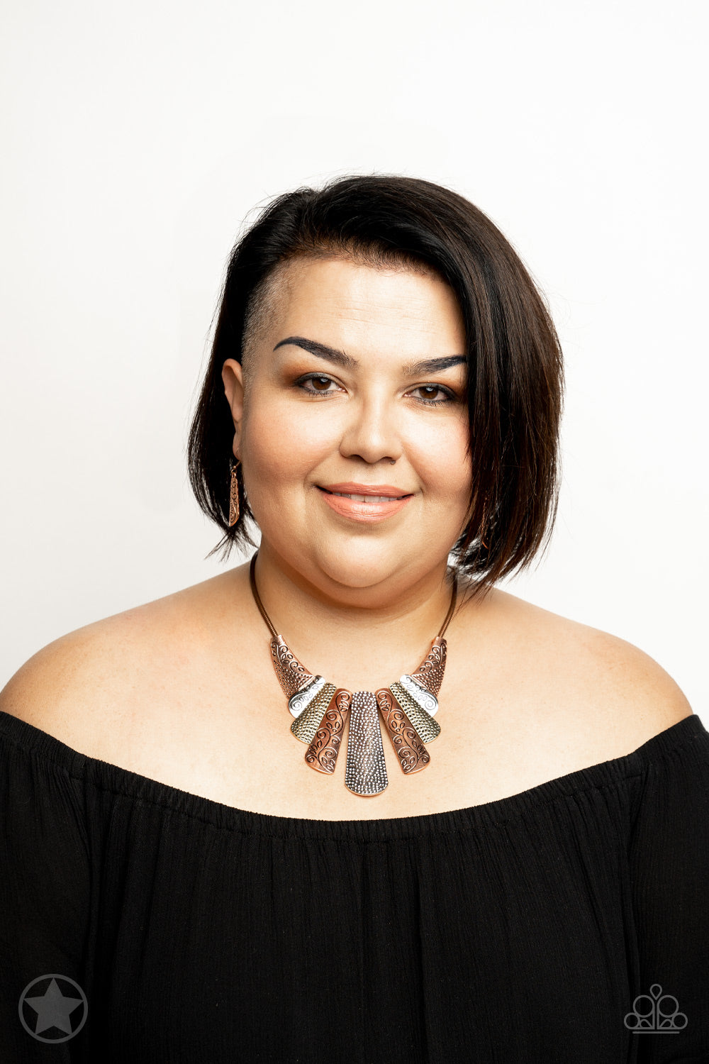 Paparazzi Untamed Blockbuster short copper silver brass statement necklace hammered filigree texture snake chain tribal