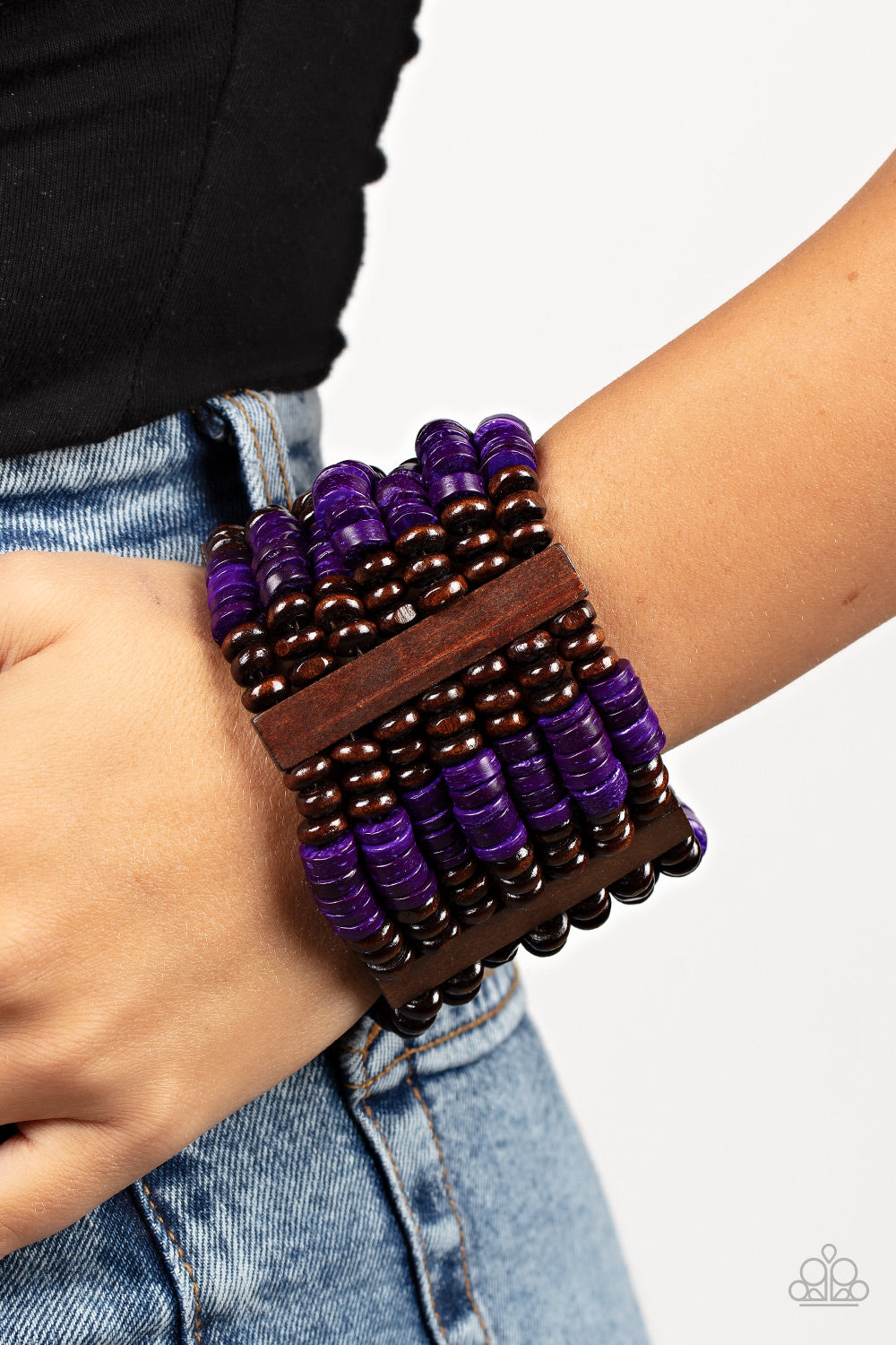 Paparazzi Vacay Vogue Purple Wood Stretch Bracelet - P9SE-PRXX-163XX