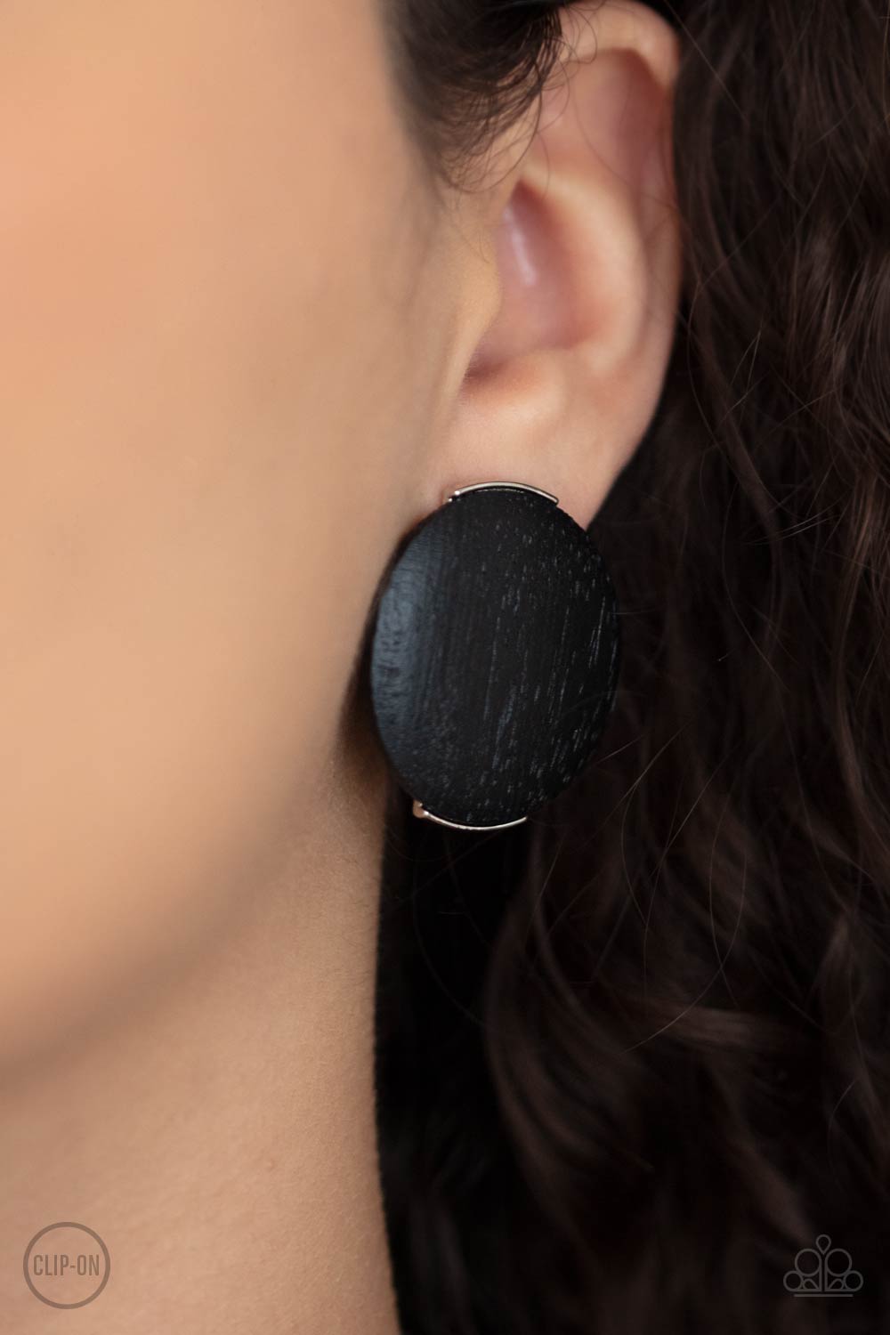 Paparazzi WOODWORK It Black Clip-On Earrings