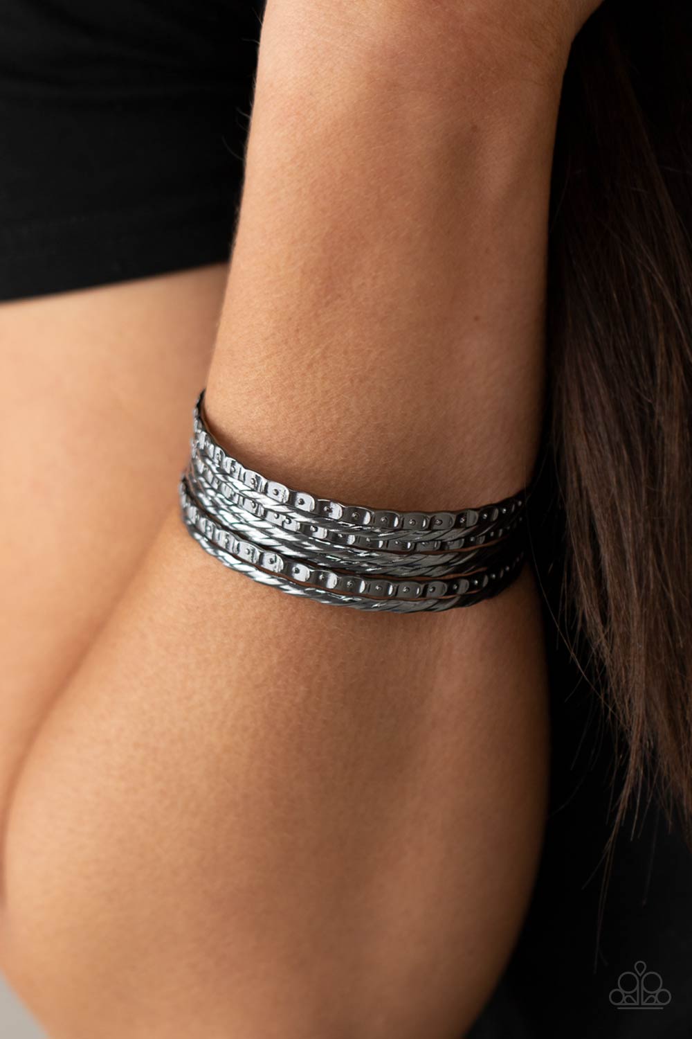 Paparazzi Back-To-Back Stacks Black Bangle Bracelet