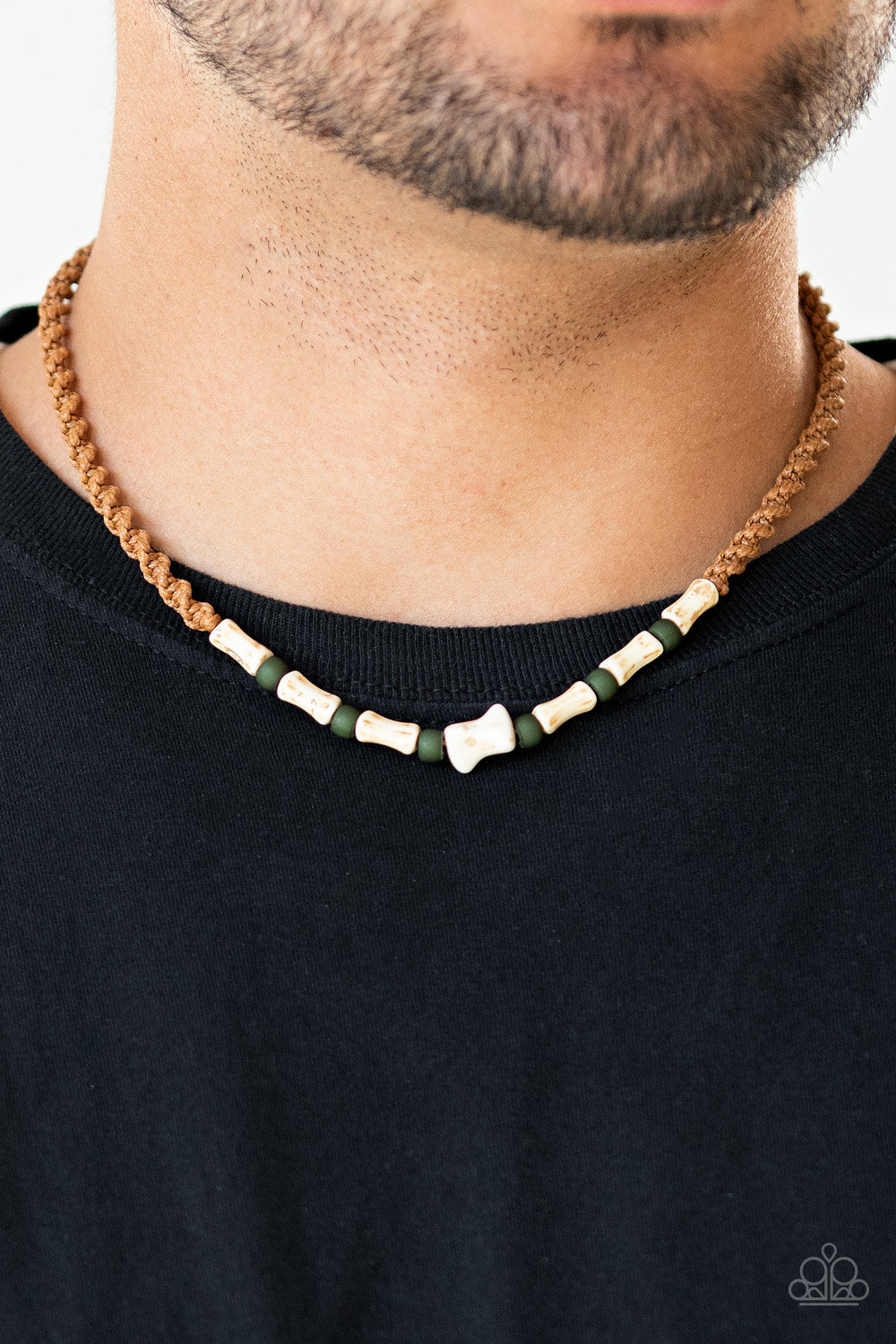 Paparazzi Beach Shark Green Men's Short Necklace - P2UR-GRXX-034XX