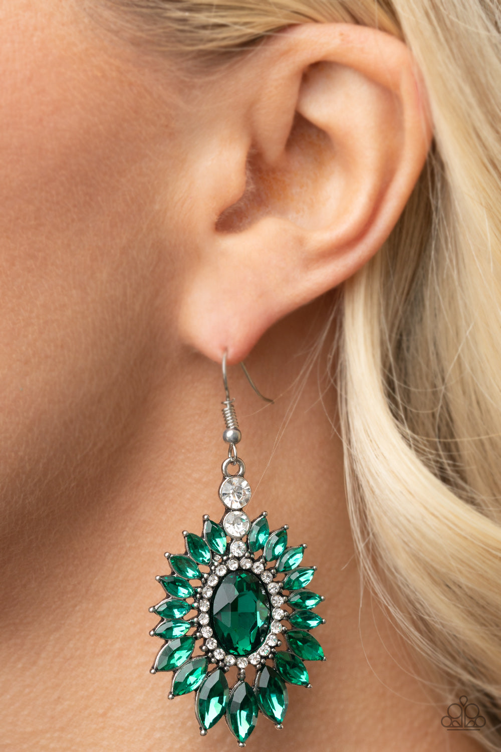 Paparazzi Big Time Twinkle Green Fishhook Earrings - P5RE-GRXX-152XX